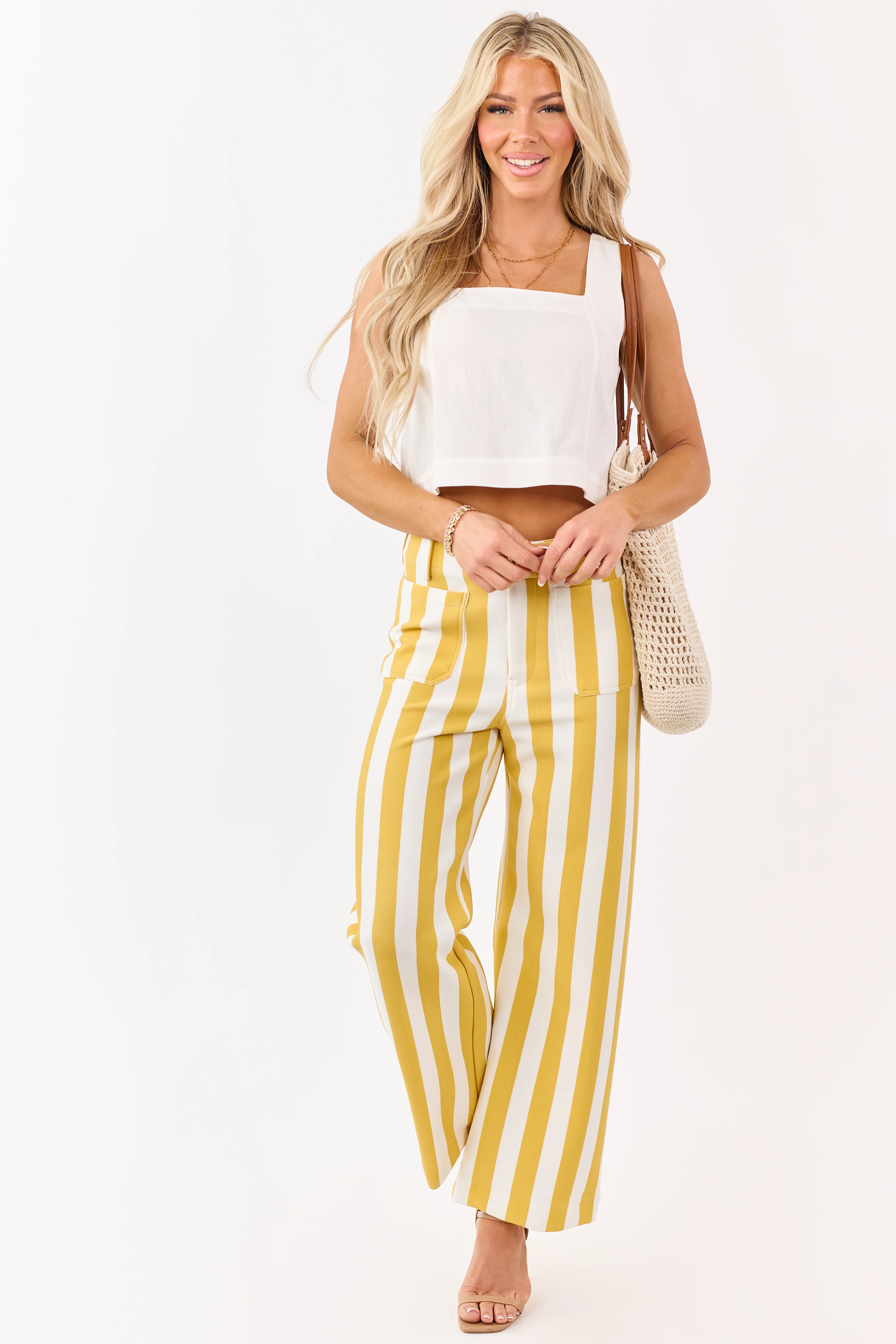 Entro Mustard Striped Relaxed Straight Knit Pants - Image 6