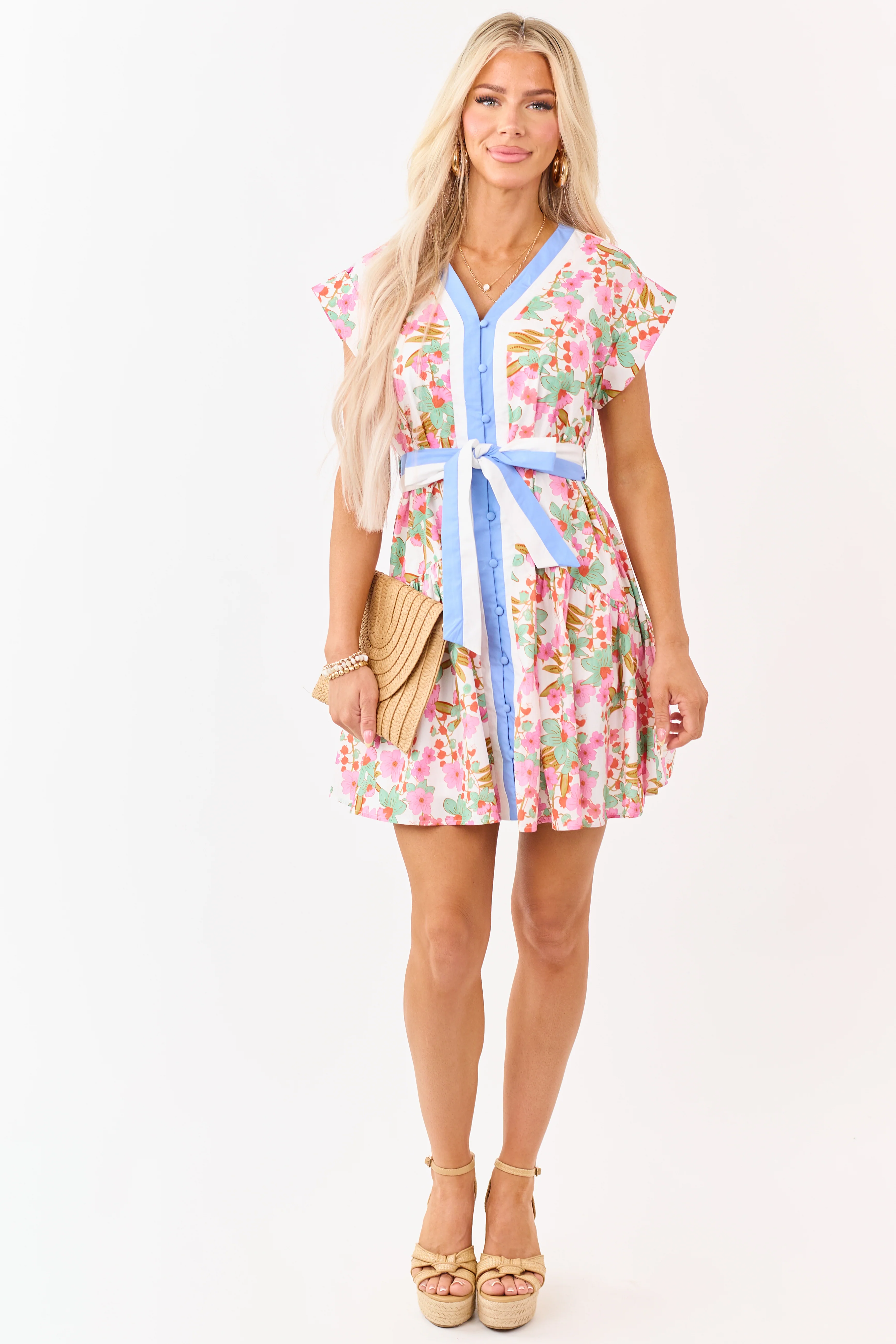 Entro Off White Floral Cotton Button Down Mini Dress - Image 2