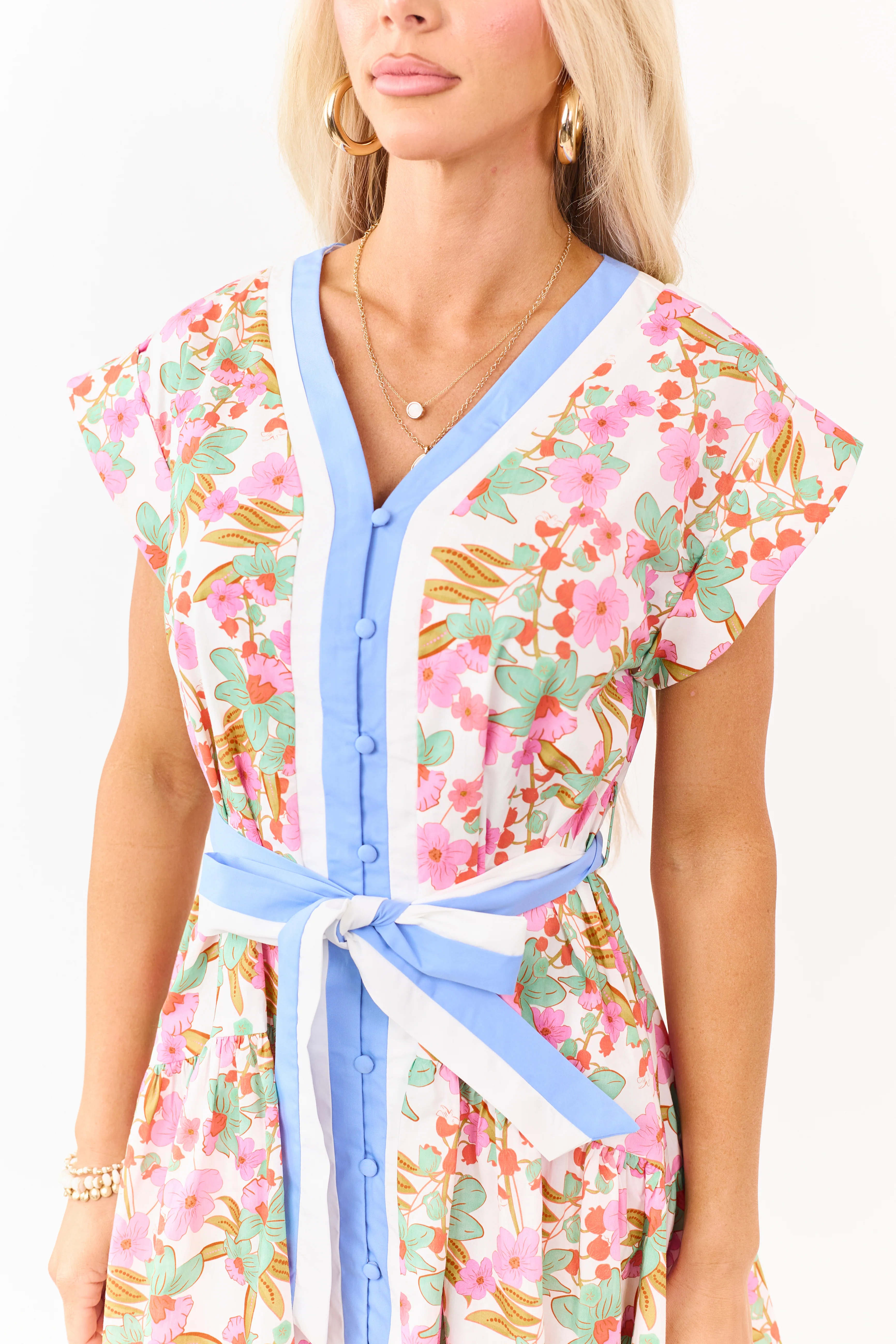 Entro Off White Floral Cotton Button Down Mini Dress - Image 6