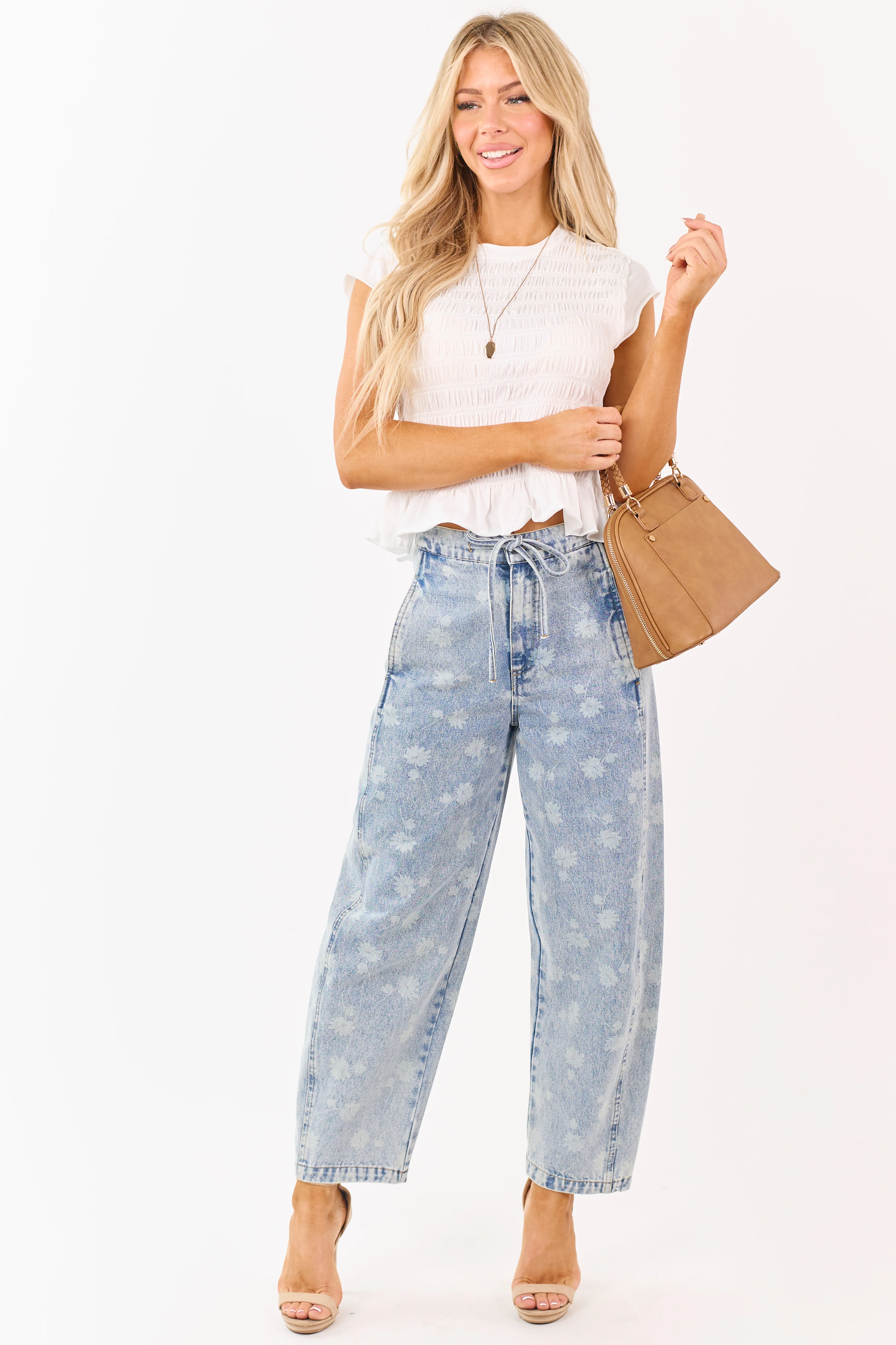 Entro Off White Smocked Short Sleeve Top - Image 2