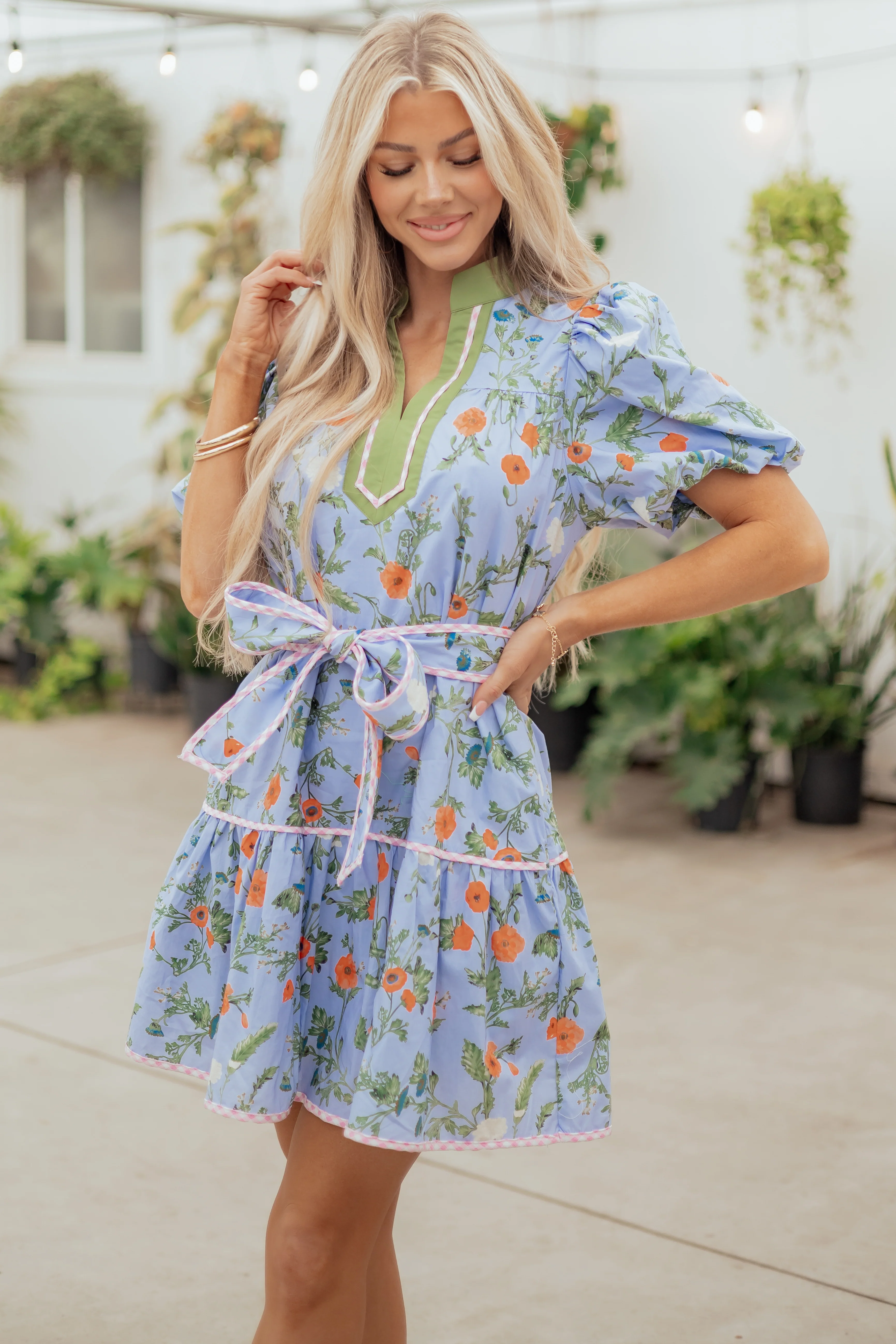 Entro Powder Blue Cotton Floral Print Mini Dress - Image 2