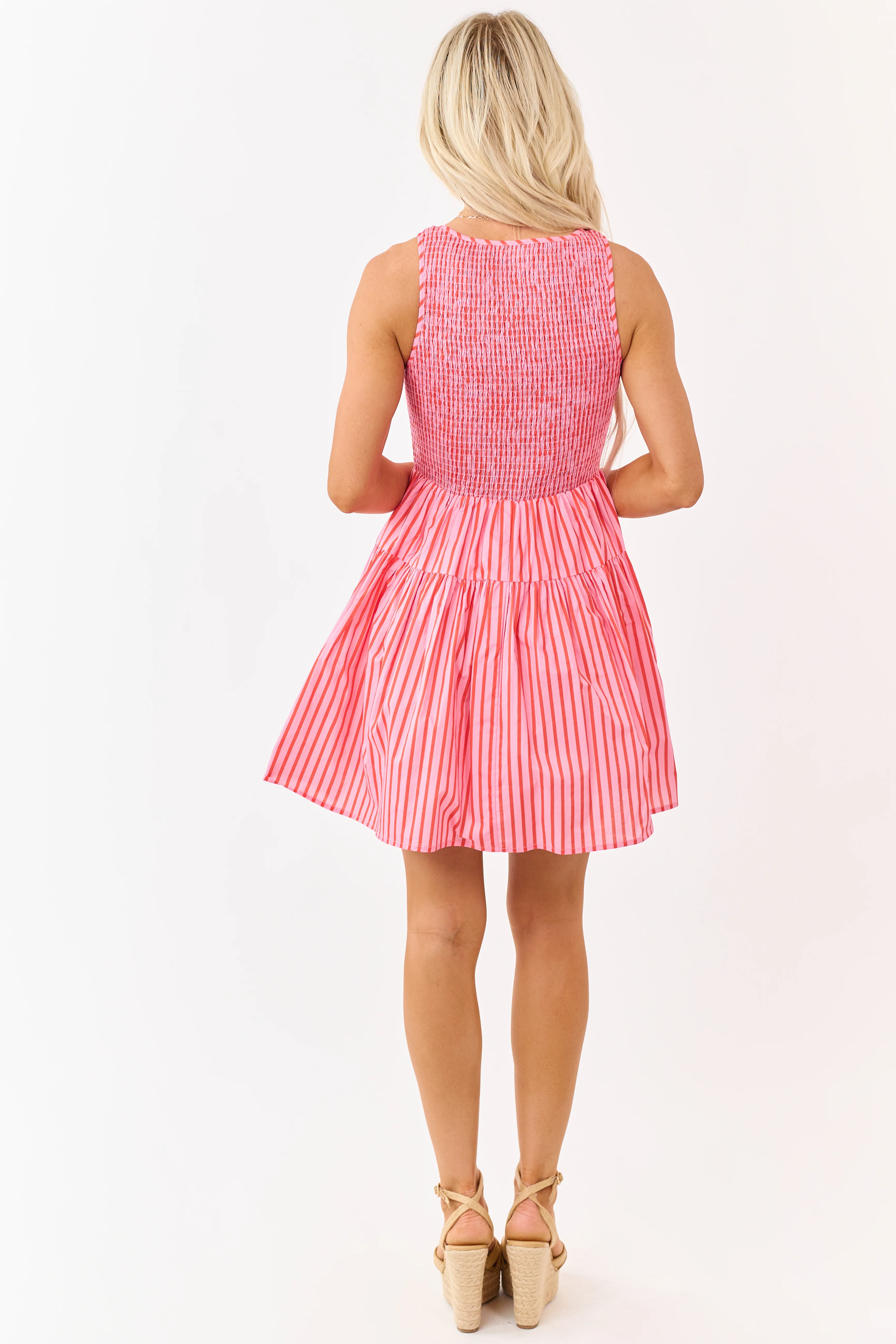 Entro Punch Smocked Cotton Striped Mini Dress - Image 5