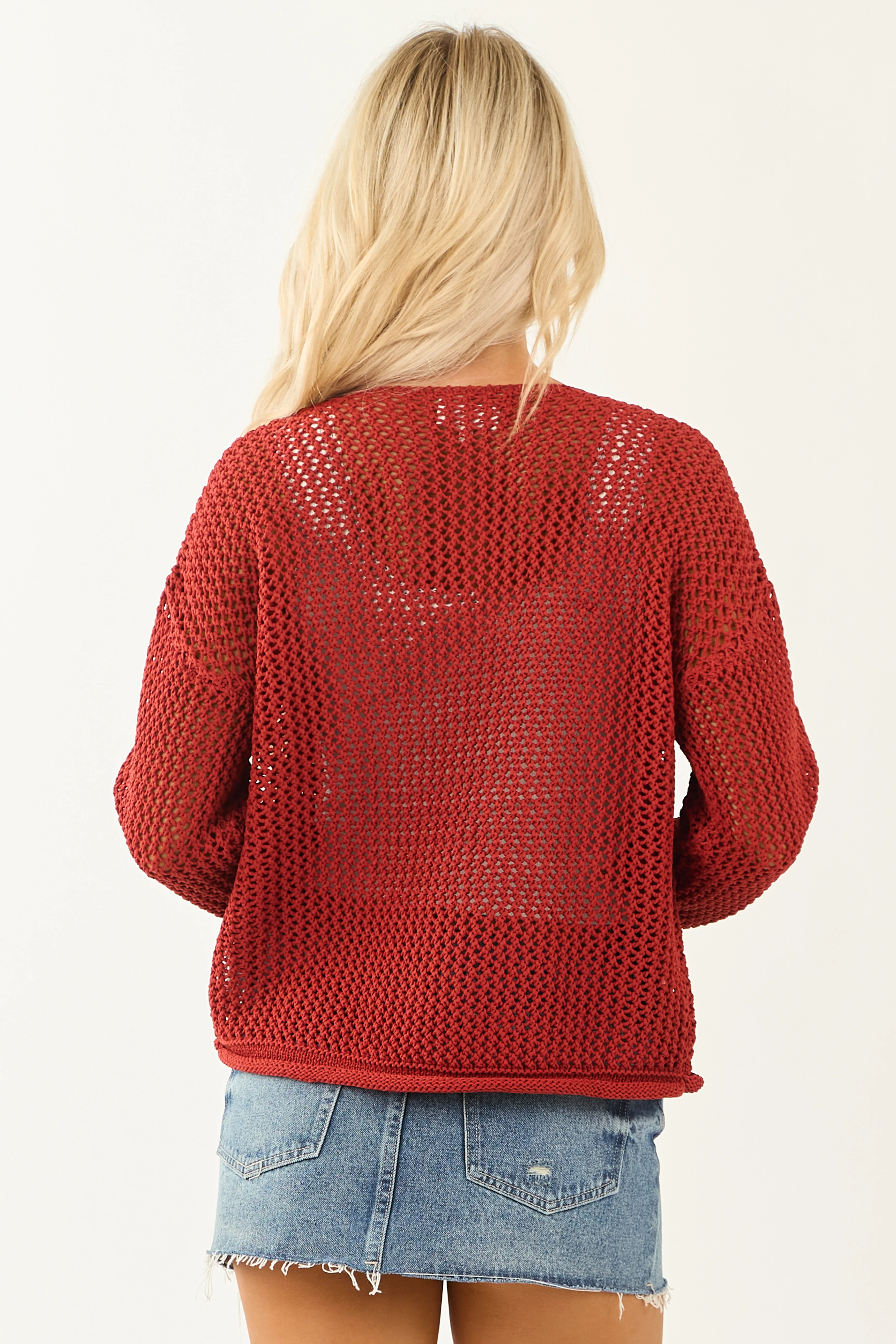 Entro Sangria Open Knit Button Down Cardigan - Image 6