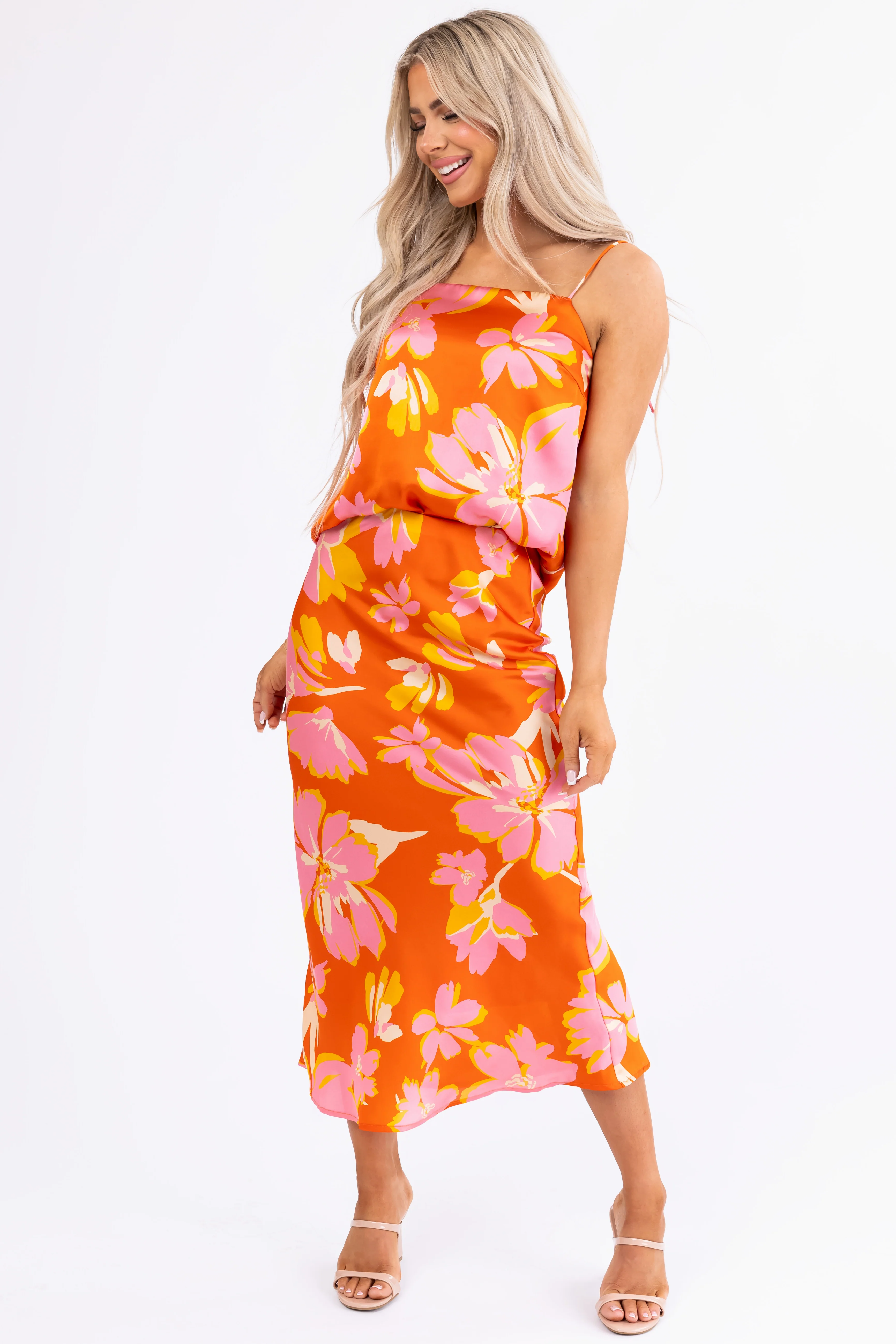 Fire Floral Print Satin Bias Maxi Skirt - Image 6