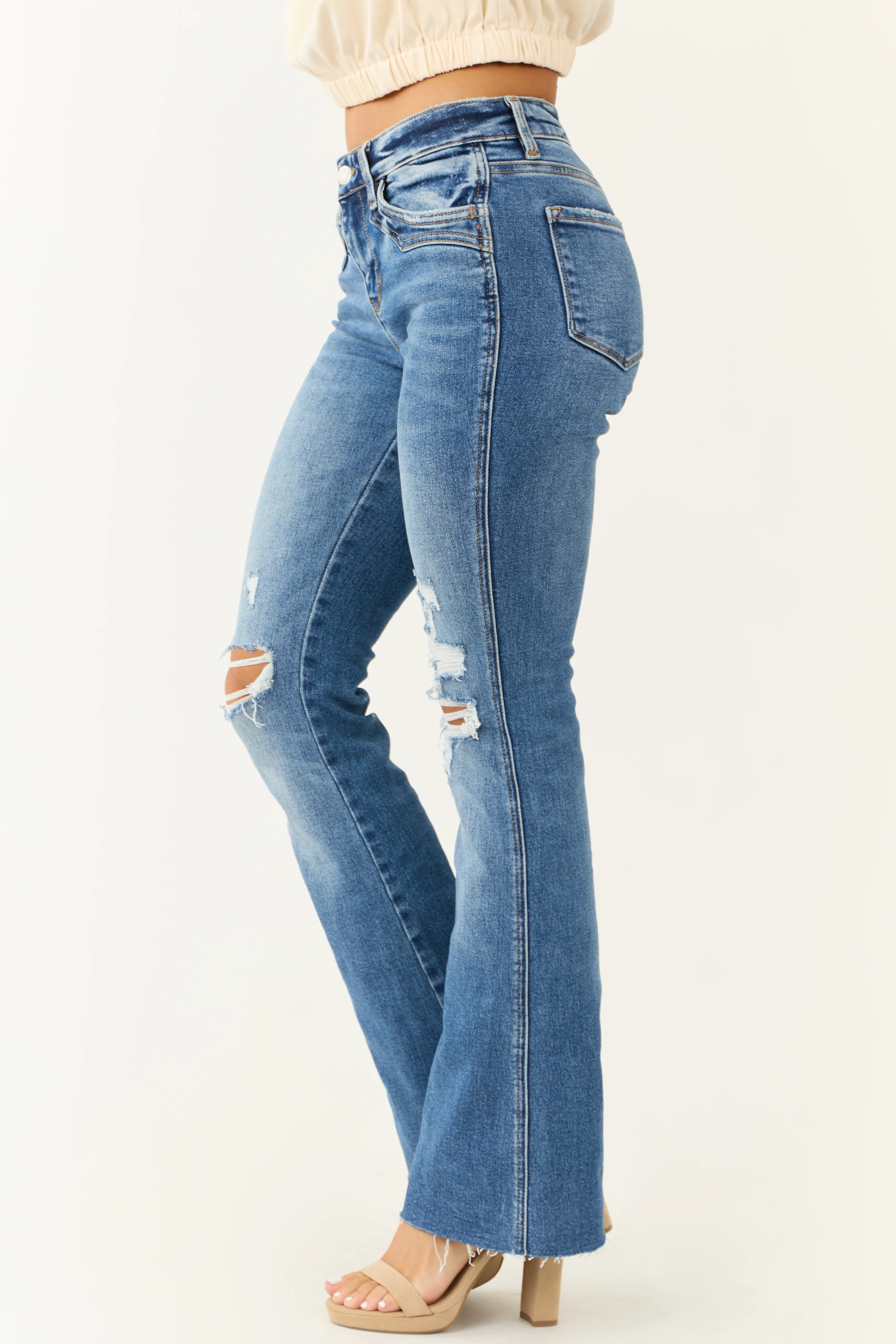 Flying Monkey Medium Wash Raw Hem Bootcut Jeans - Image 4