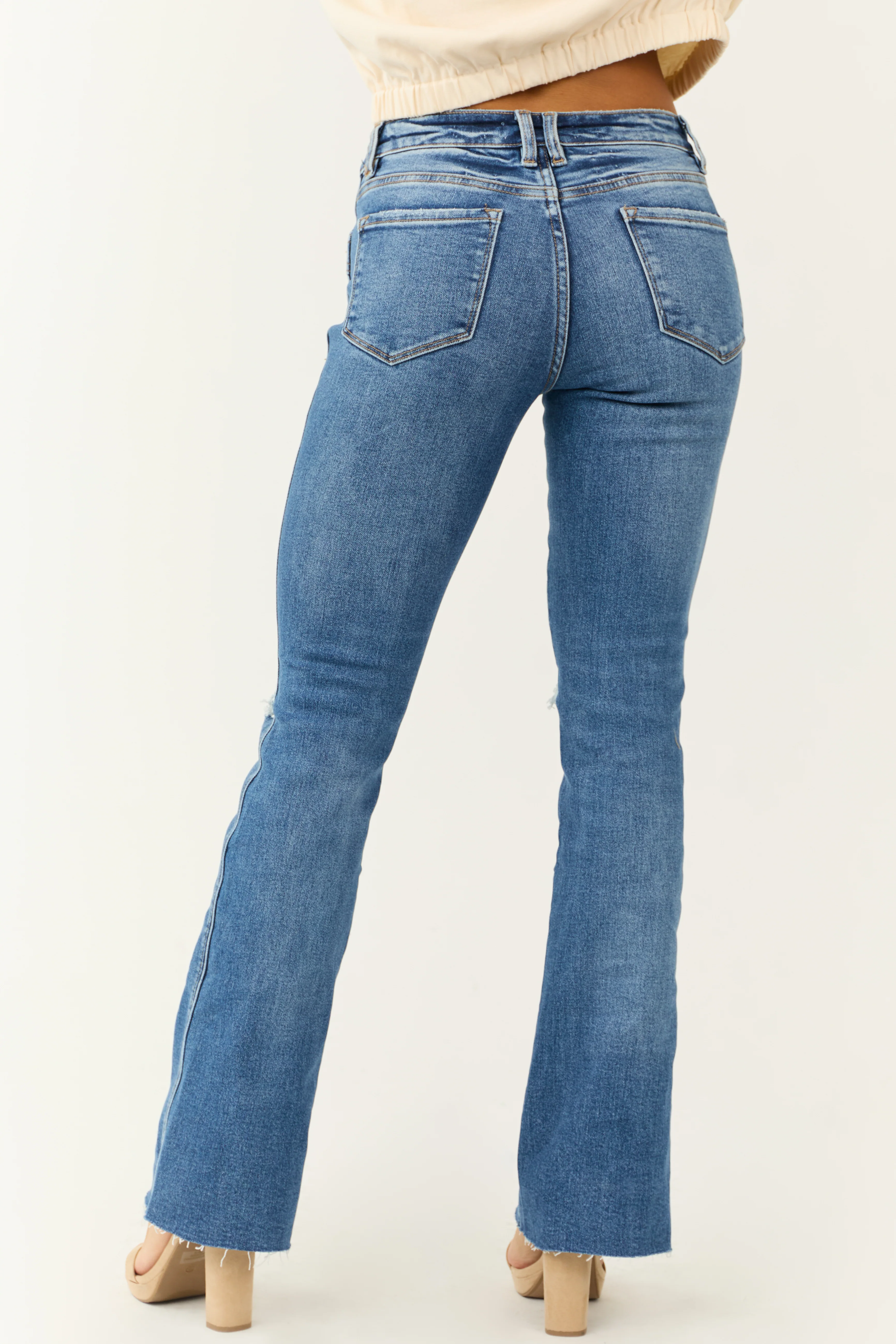 Flying Monkey Medium Wash Raw Hem Bootcut Jeans - Image 5