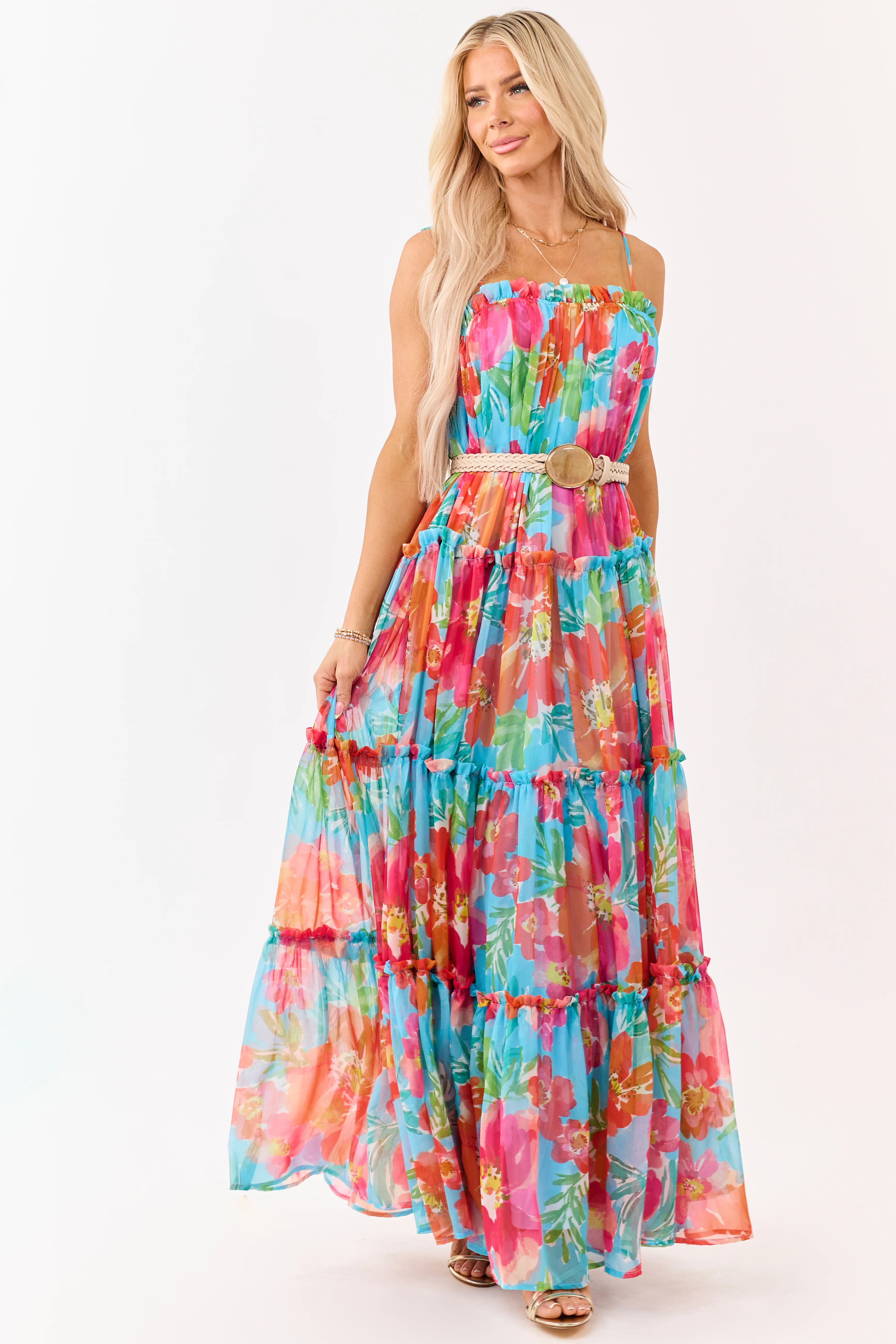 Flying Tomato Azure Floral Print Chiffon Maxi Dress - Image 2