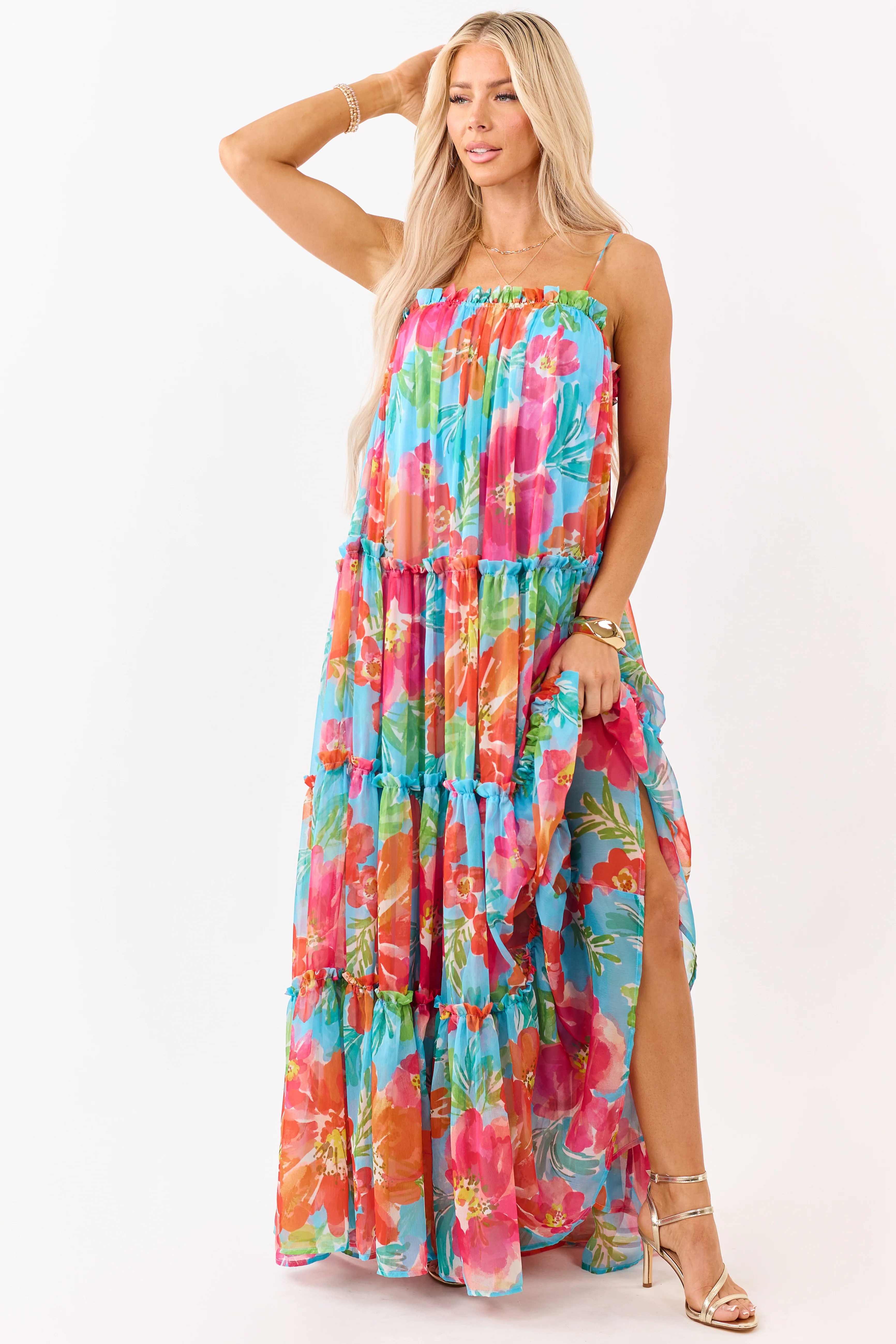 Flying Tomato Azure Floral Print Chiffon Maxi Dress - Image 3