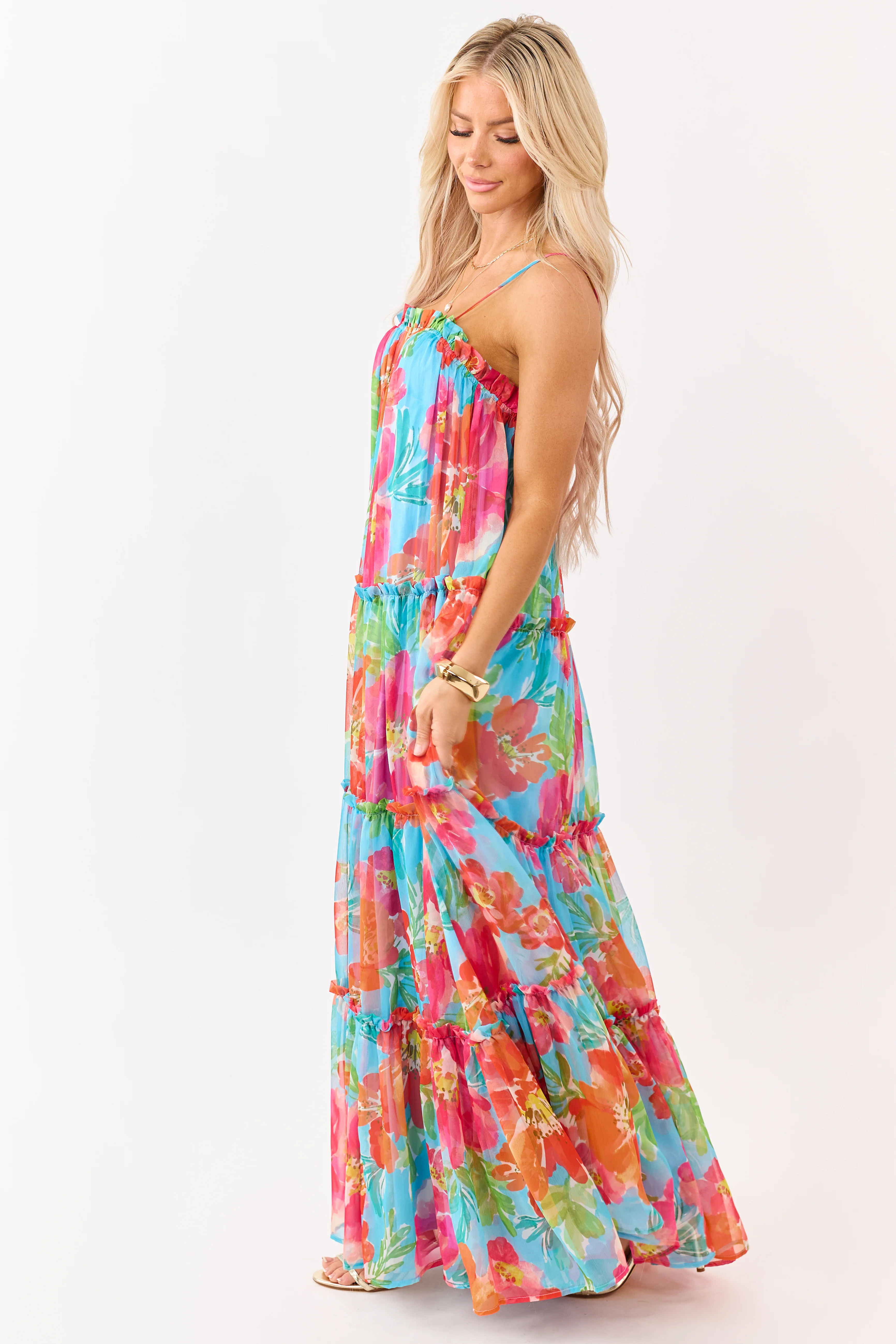 Flying Tomato Azure Floral Print Chiffon Maxi Dress - Image 4