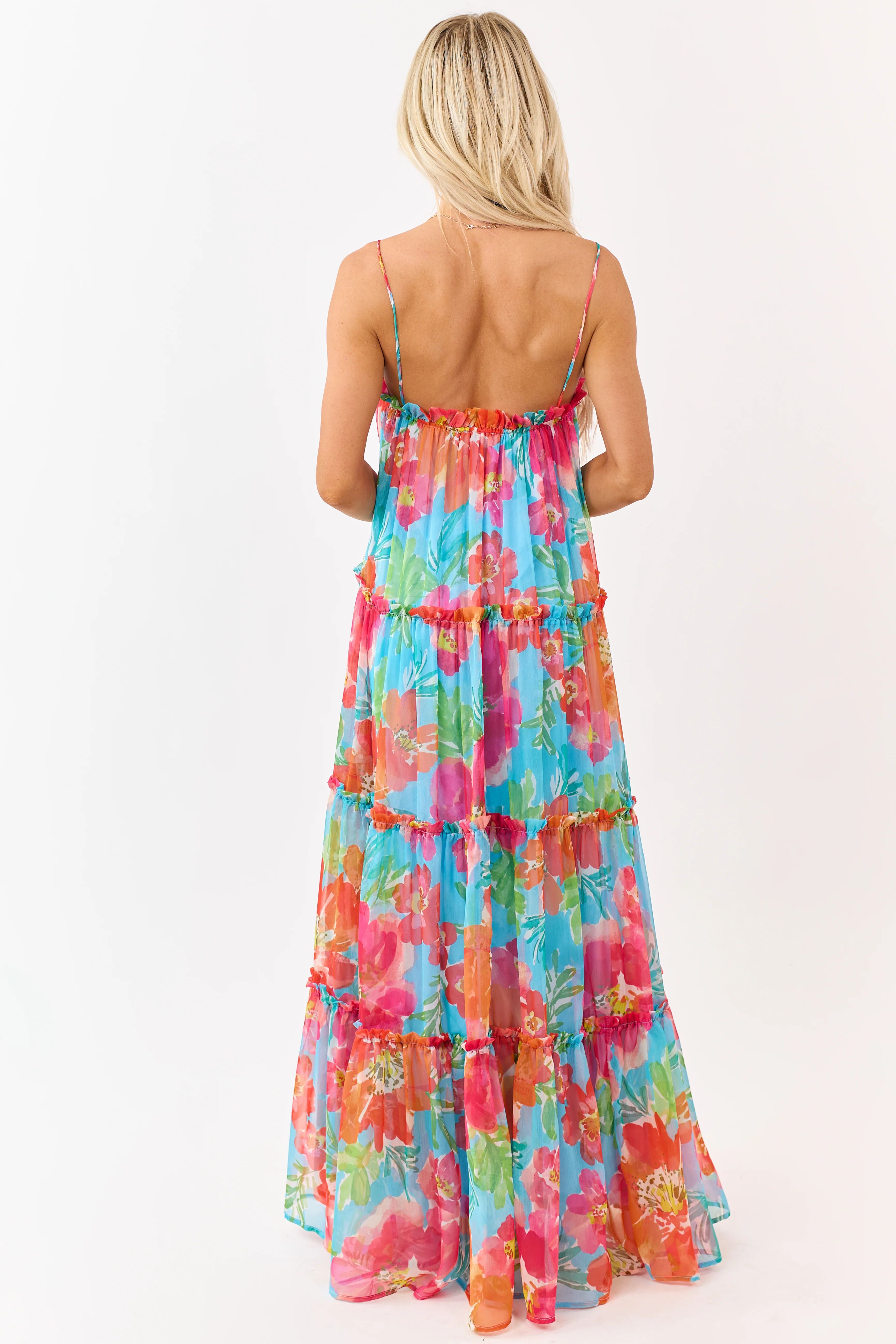 Flying Tomato Azure Floral Print Chiffon Maxi Dress - Image 5