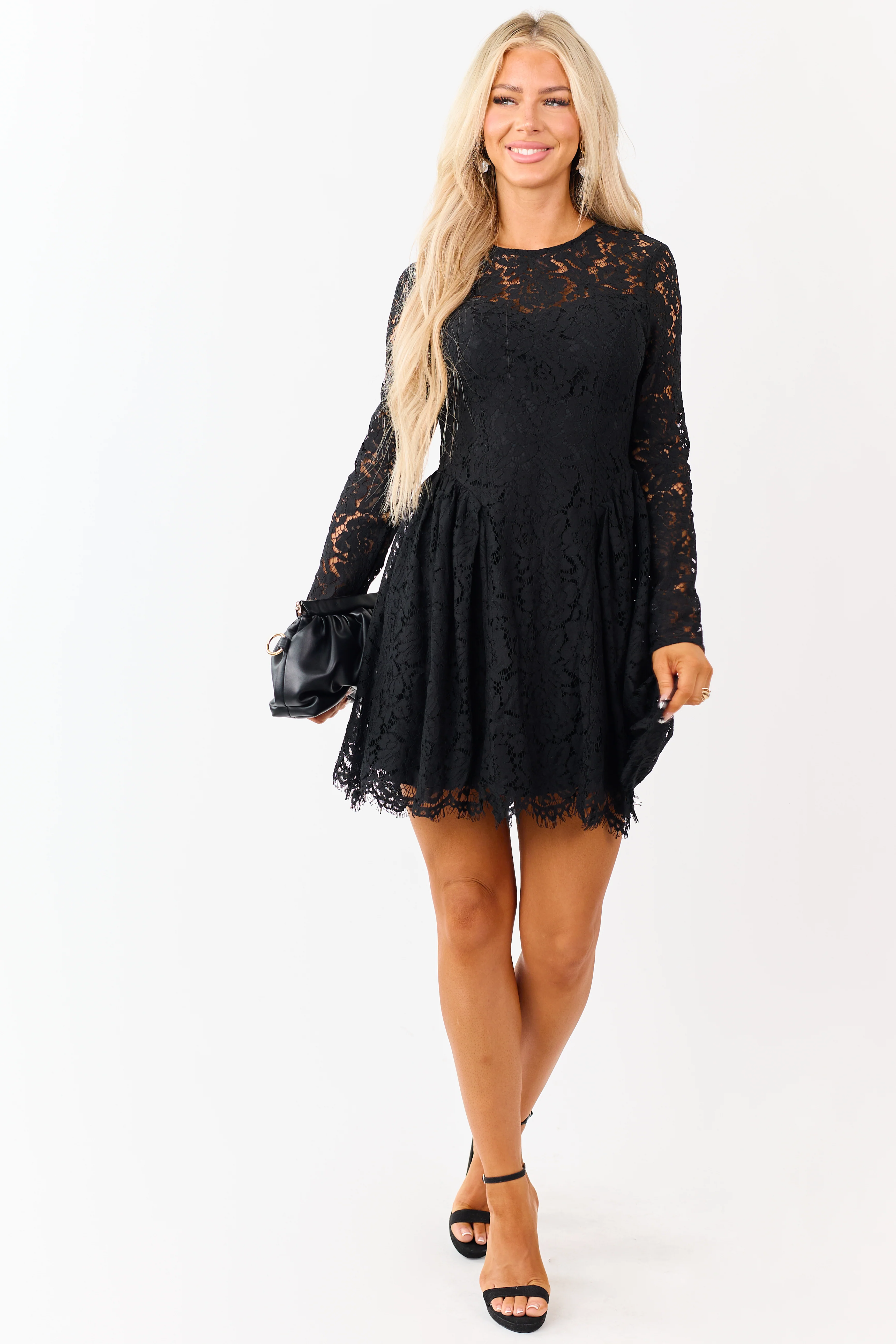 Flying Tomato Black Floral Lace Long Sleeve Mini Dress - Image 3