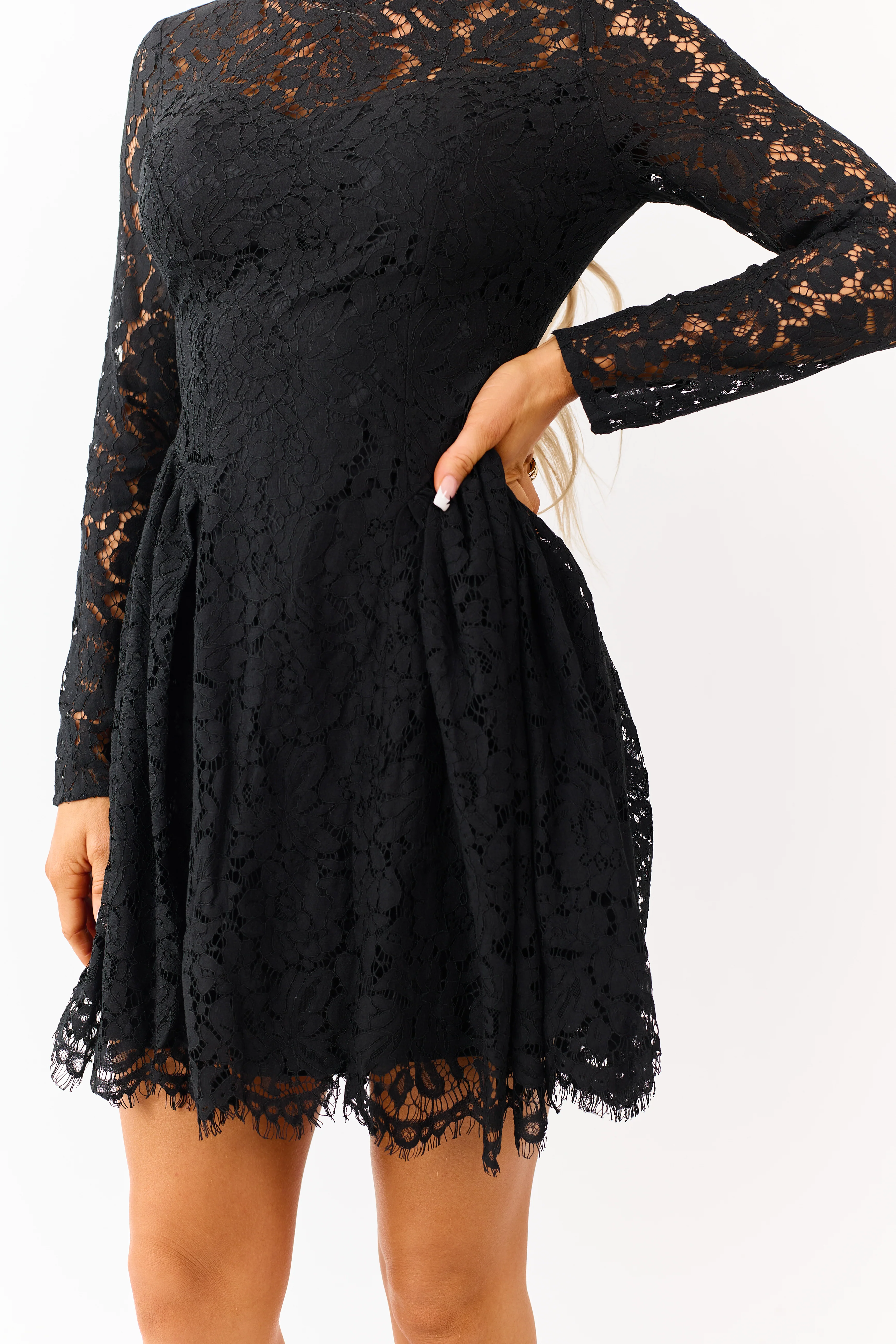 Flying Tomato Black Floral Lace Long Sleeve Mini Dress - Image 6
