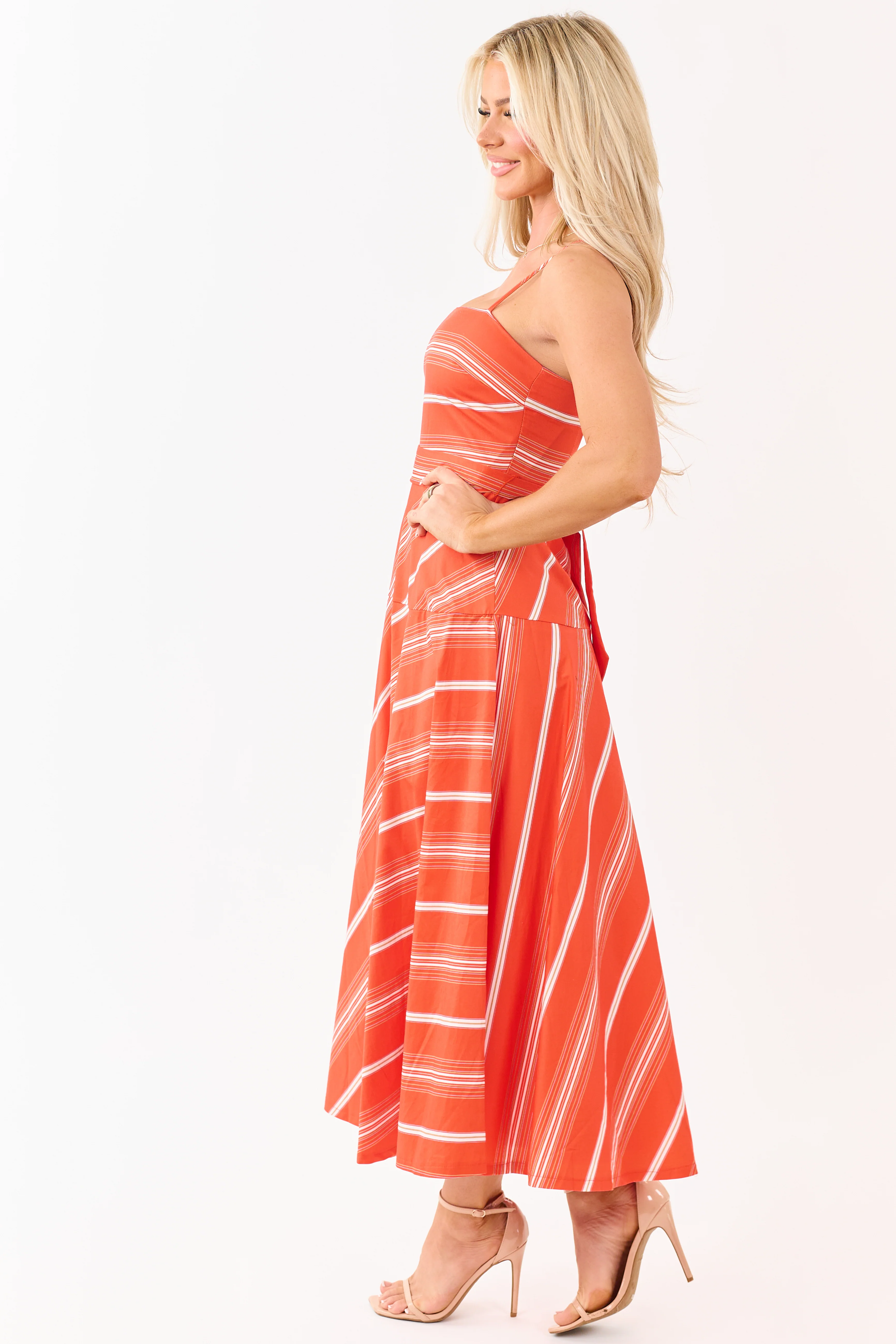 Flying Tomato Brick Striped Cotton Midi Dress - Image 4