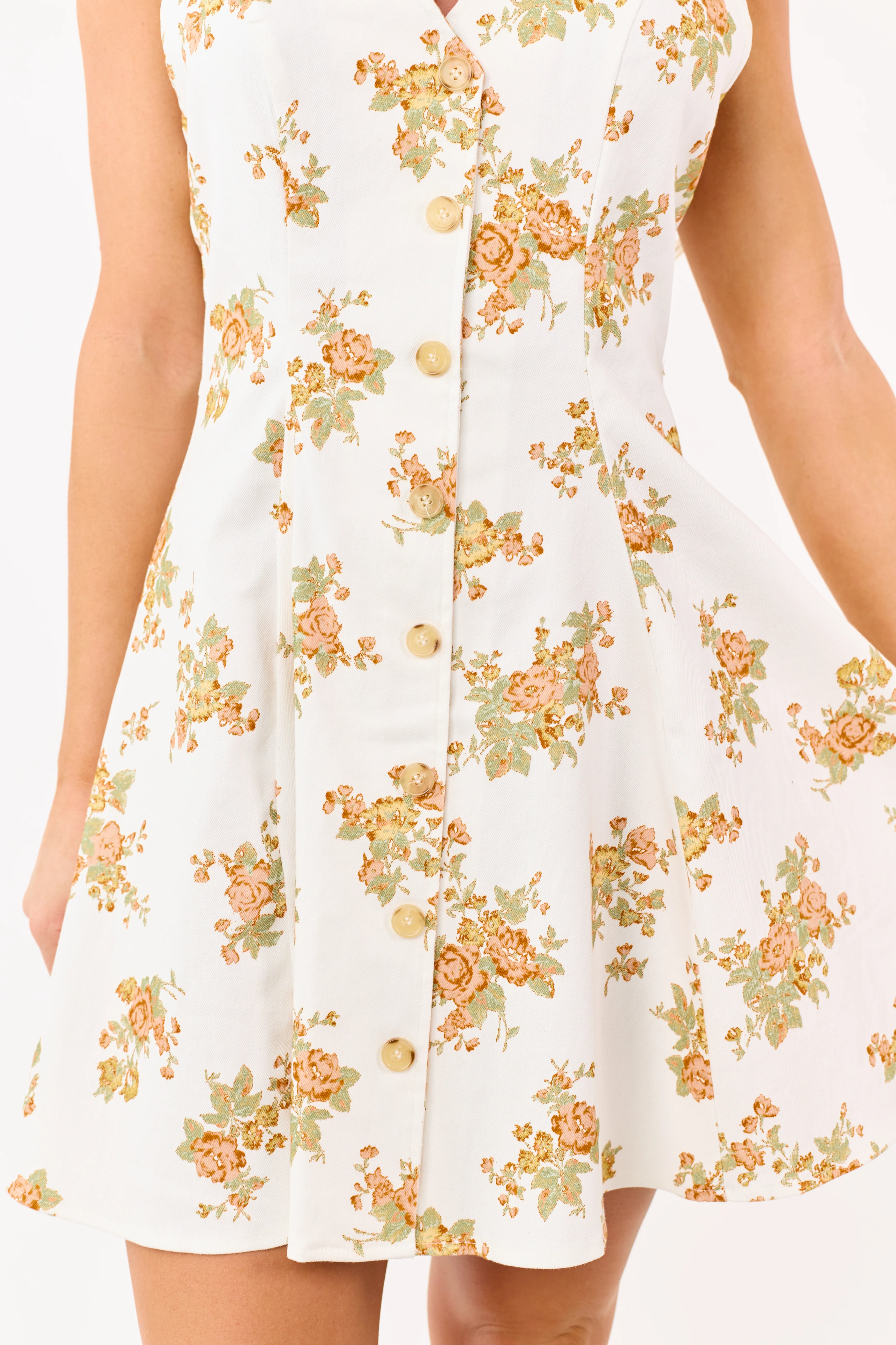 Flying Tomato Cream Floral Button Up Denim Mini Dress - Image 6