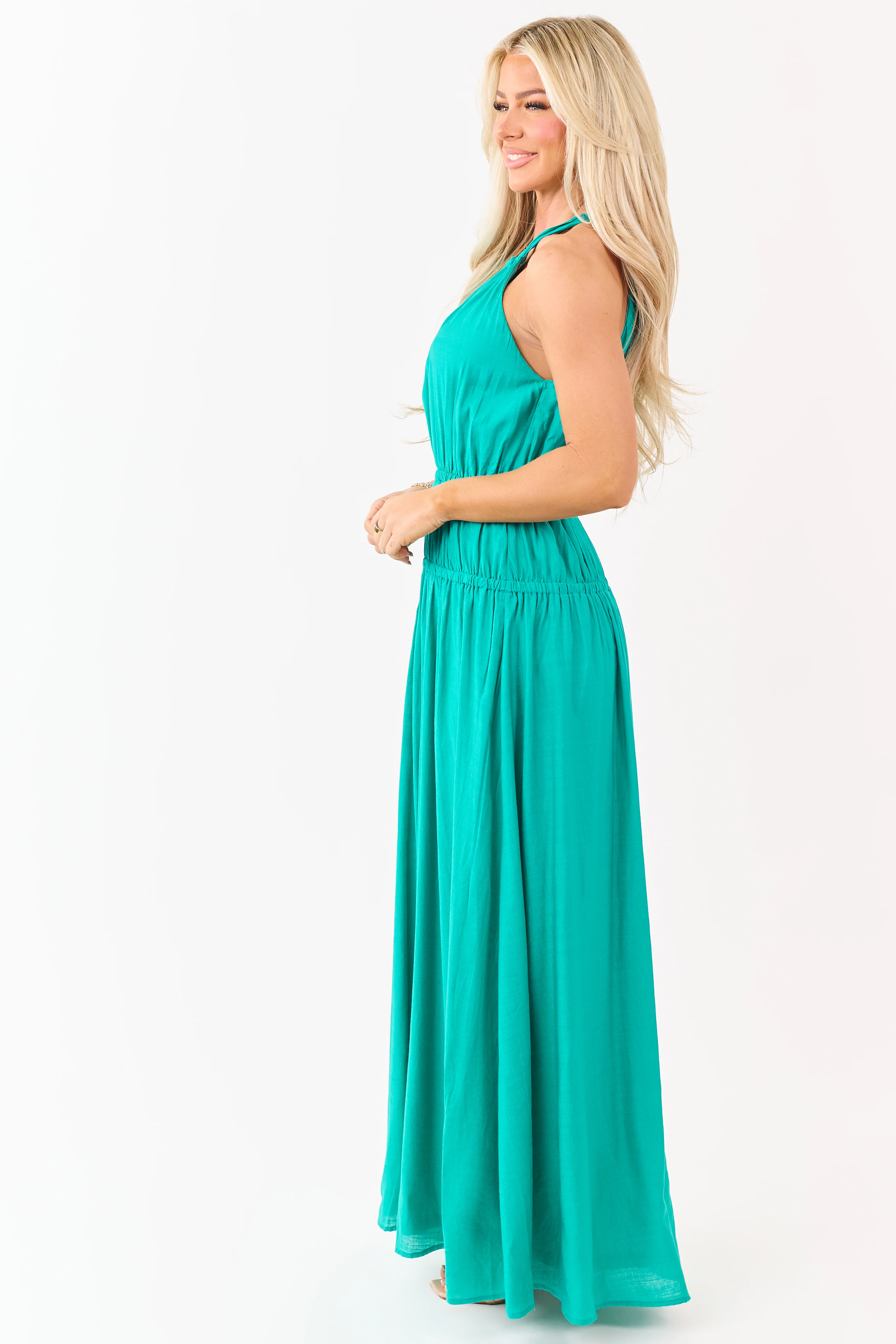 Flying Tomato Dark Teal Halter Neck Maxi Dress - Image 4