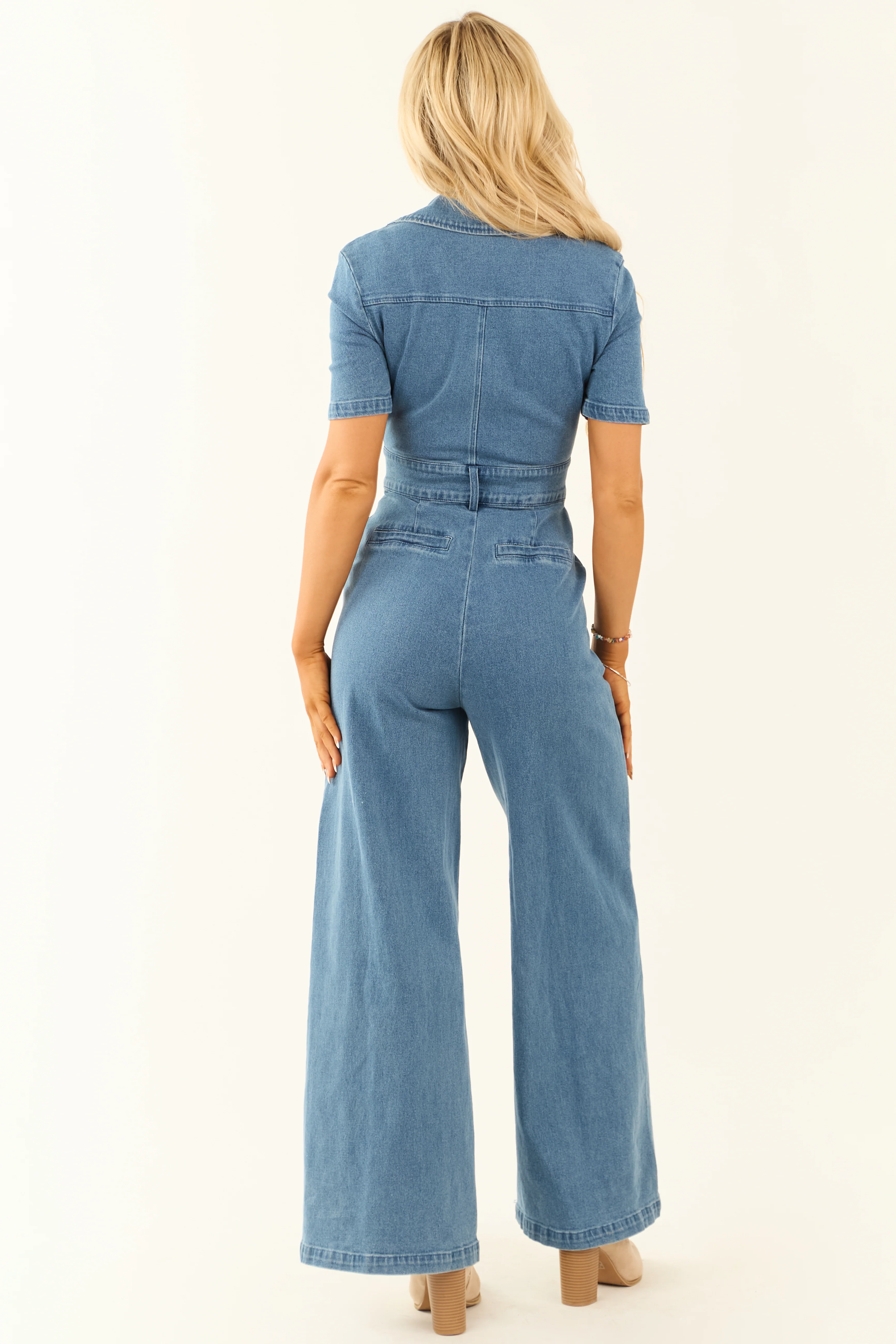Flying Tomato Dark Wash Denim Wide Leg Jumpsuit - Image 6