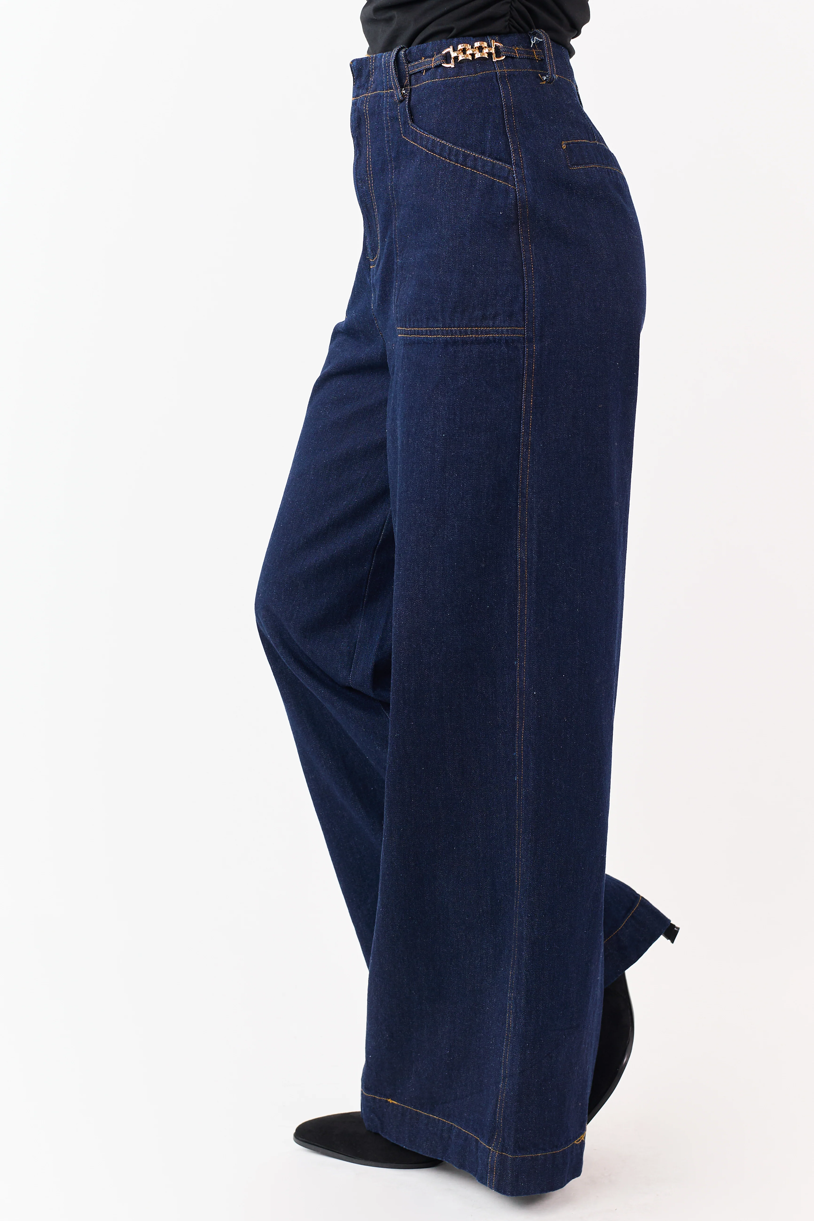 Flying Tomato Dark Wash Wide Leg Waist Detail Jeans - Image 4