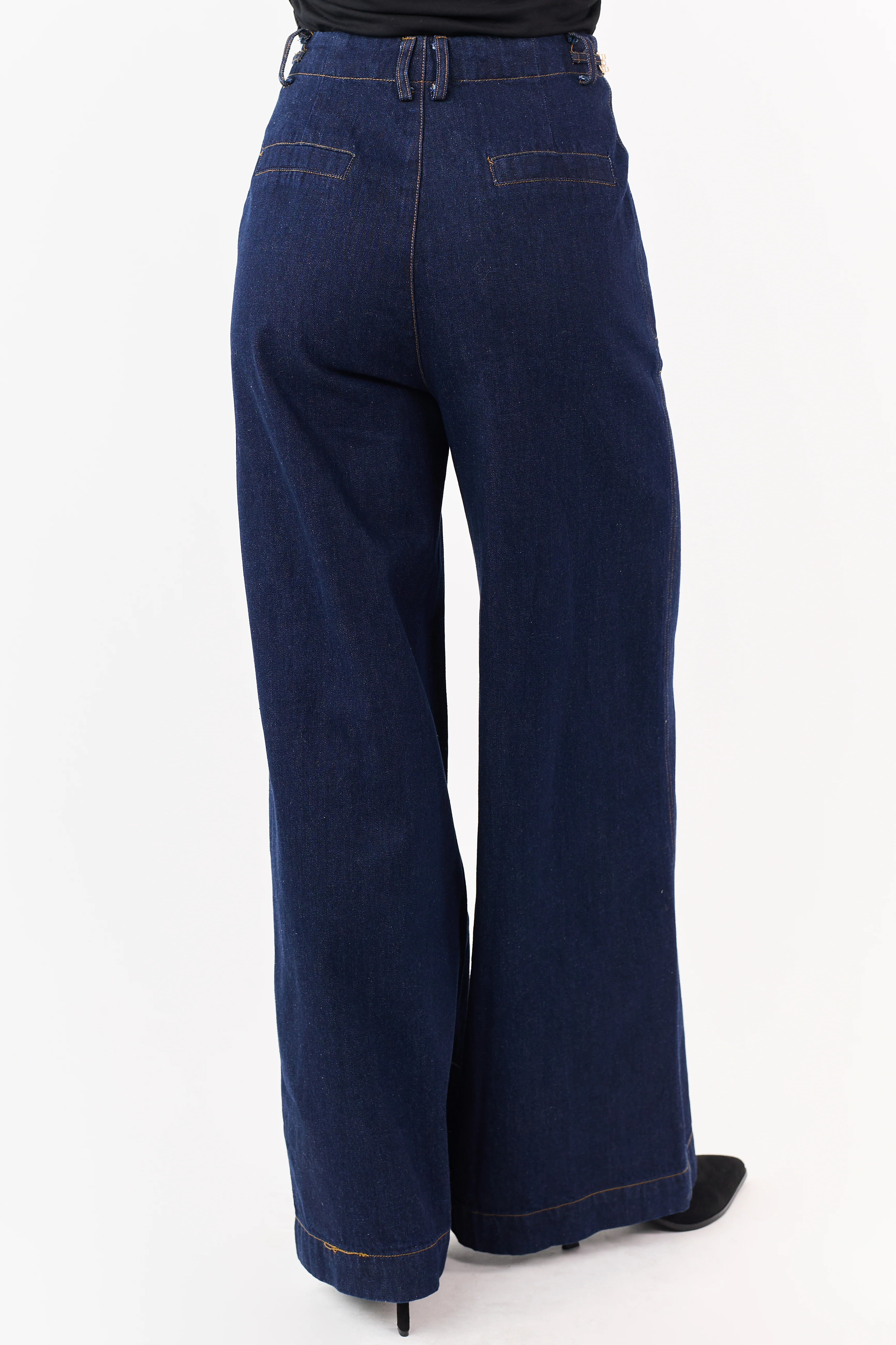 Flying Tomato Dark Wash Wide Leg Waist Detail Jeans - Image 5