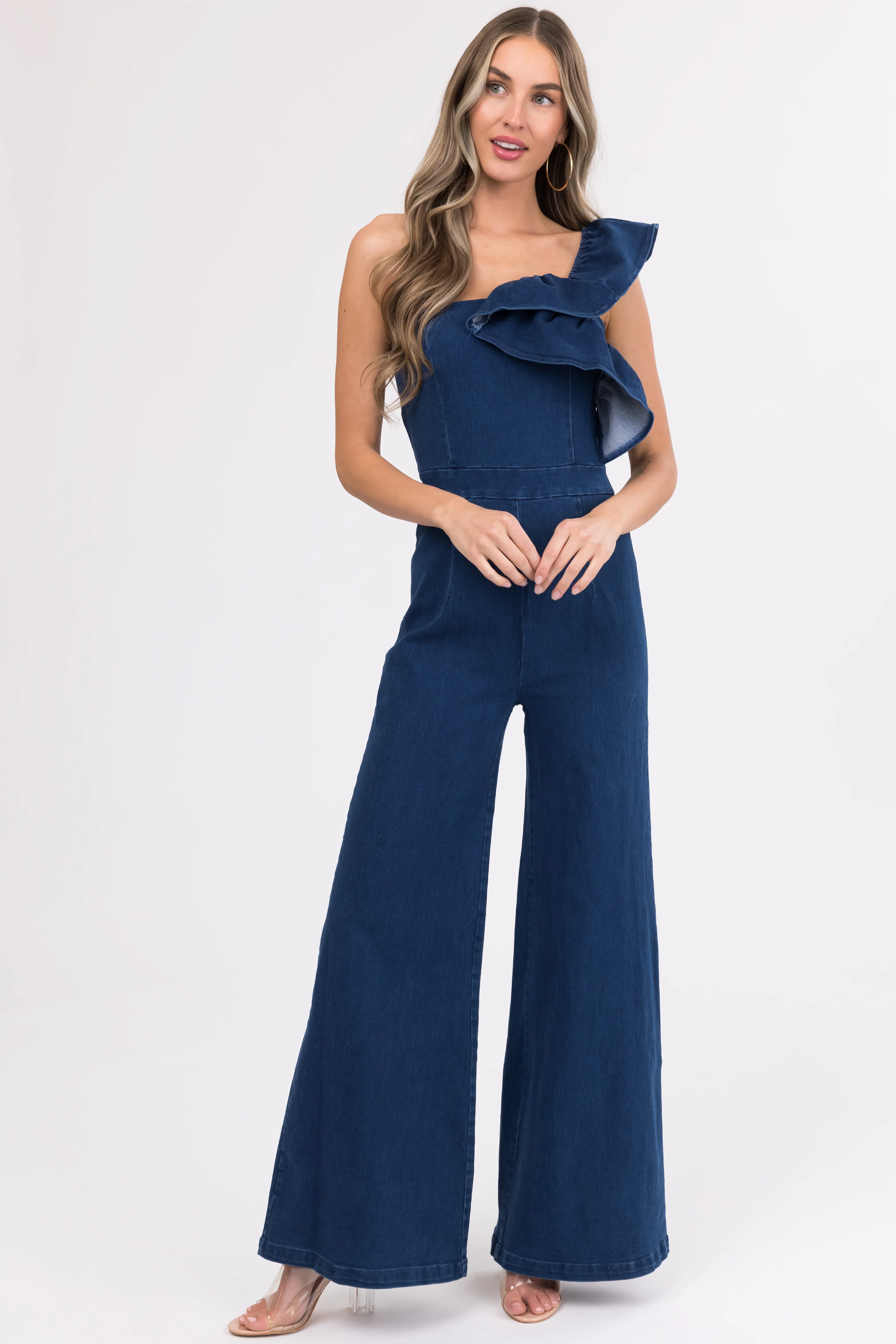 Flying Tomato Denim One Shoulder Jumpsuit - Image 2