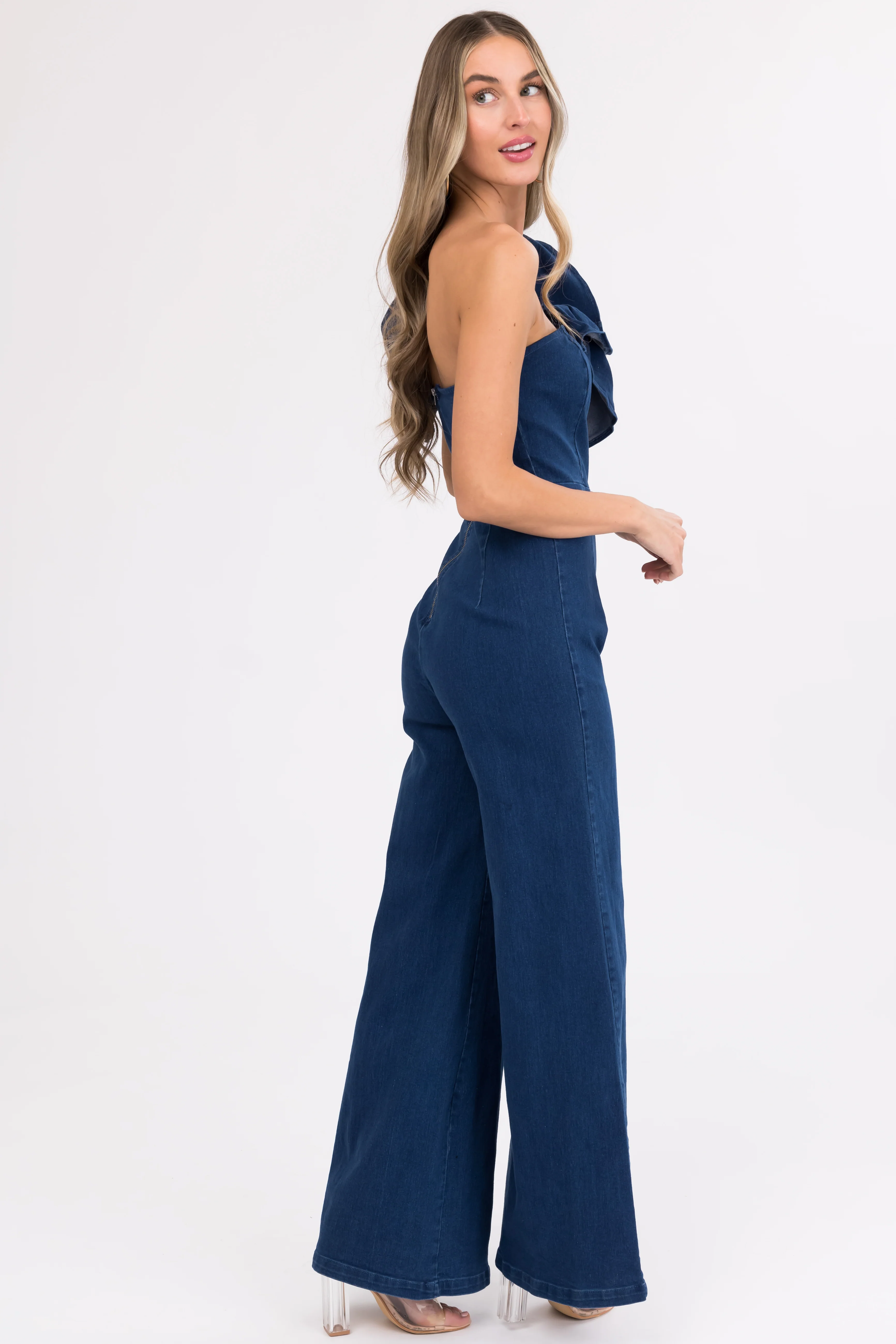 Flying Tomato Denim One Shoulder Jumpsuit - Image 3