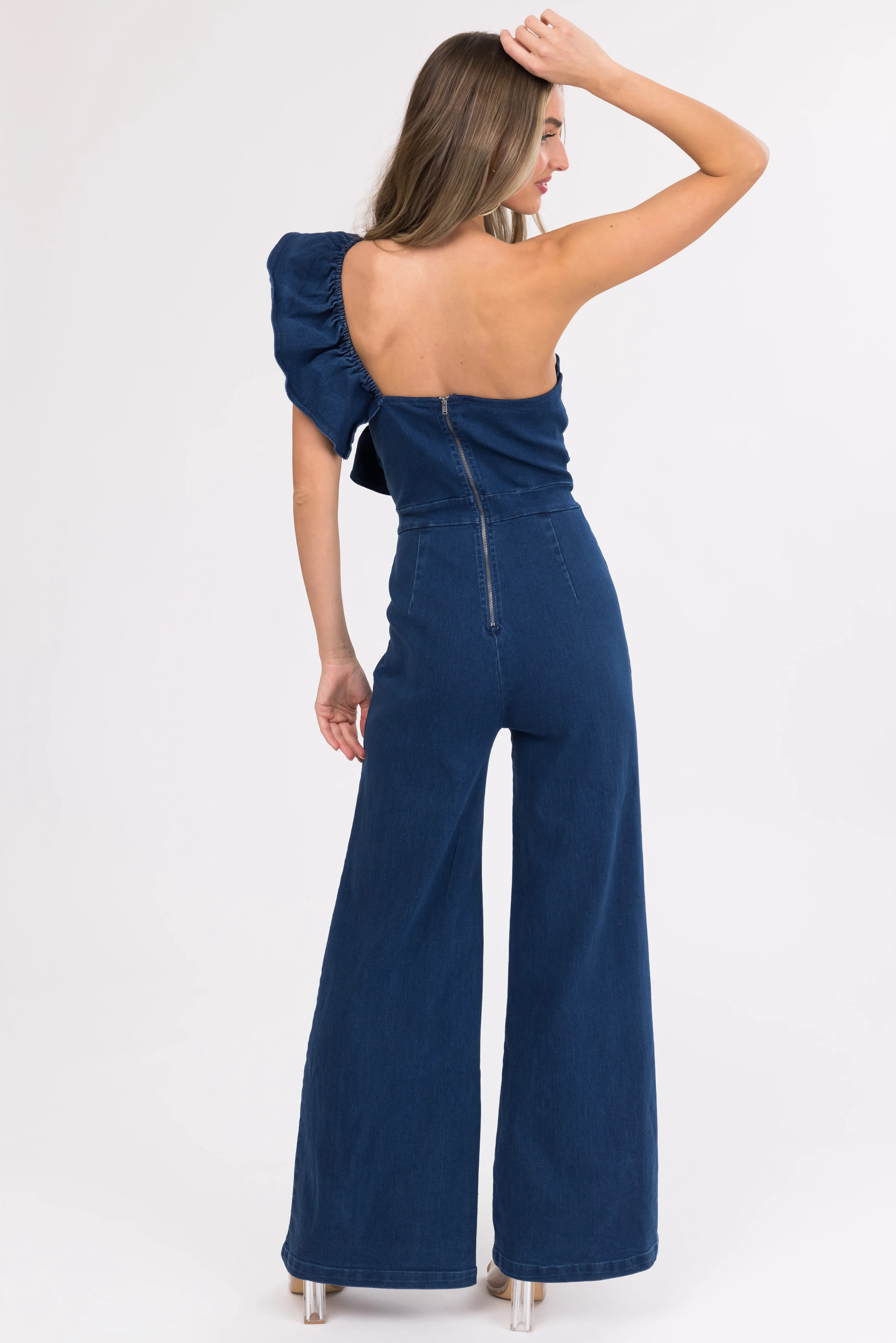 Flying Tomato Denim One Shoulder Jumpsuit - Image 4