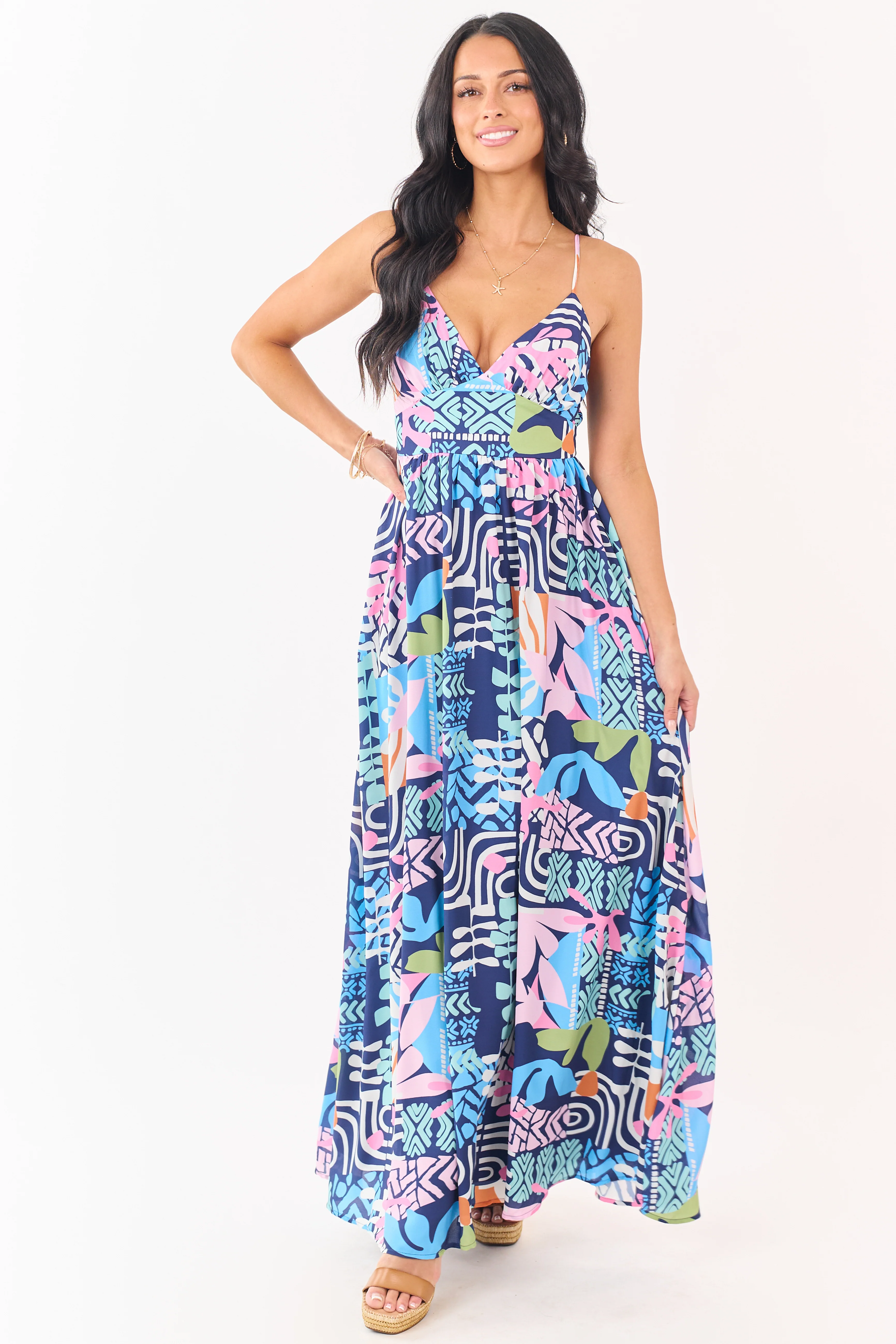 Flying Tomato Navy Abstract Print Maxi Dress - Image 2