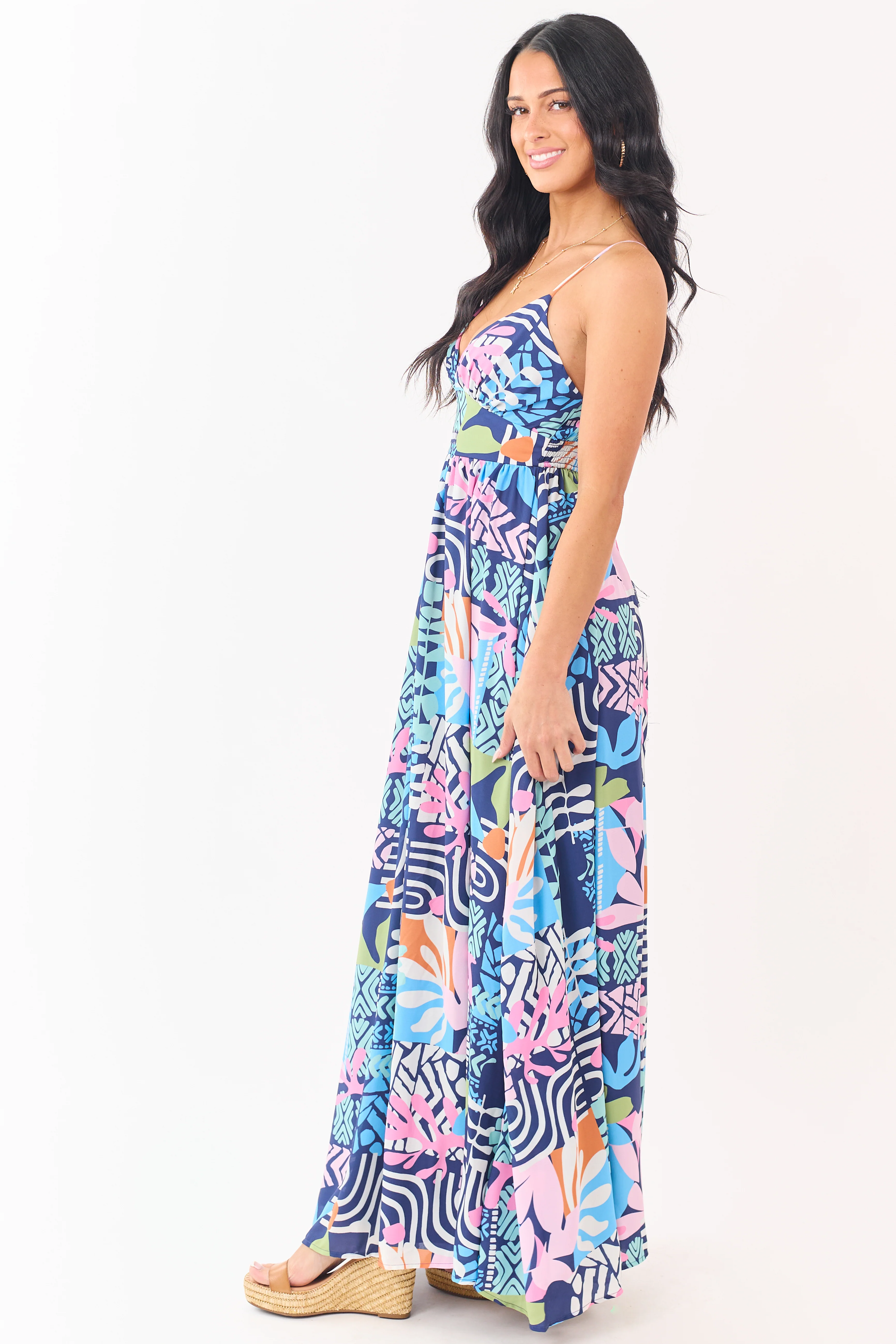 Flying Tomato Navy Abstract Print Maxi Dress - Image 4