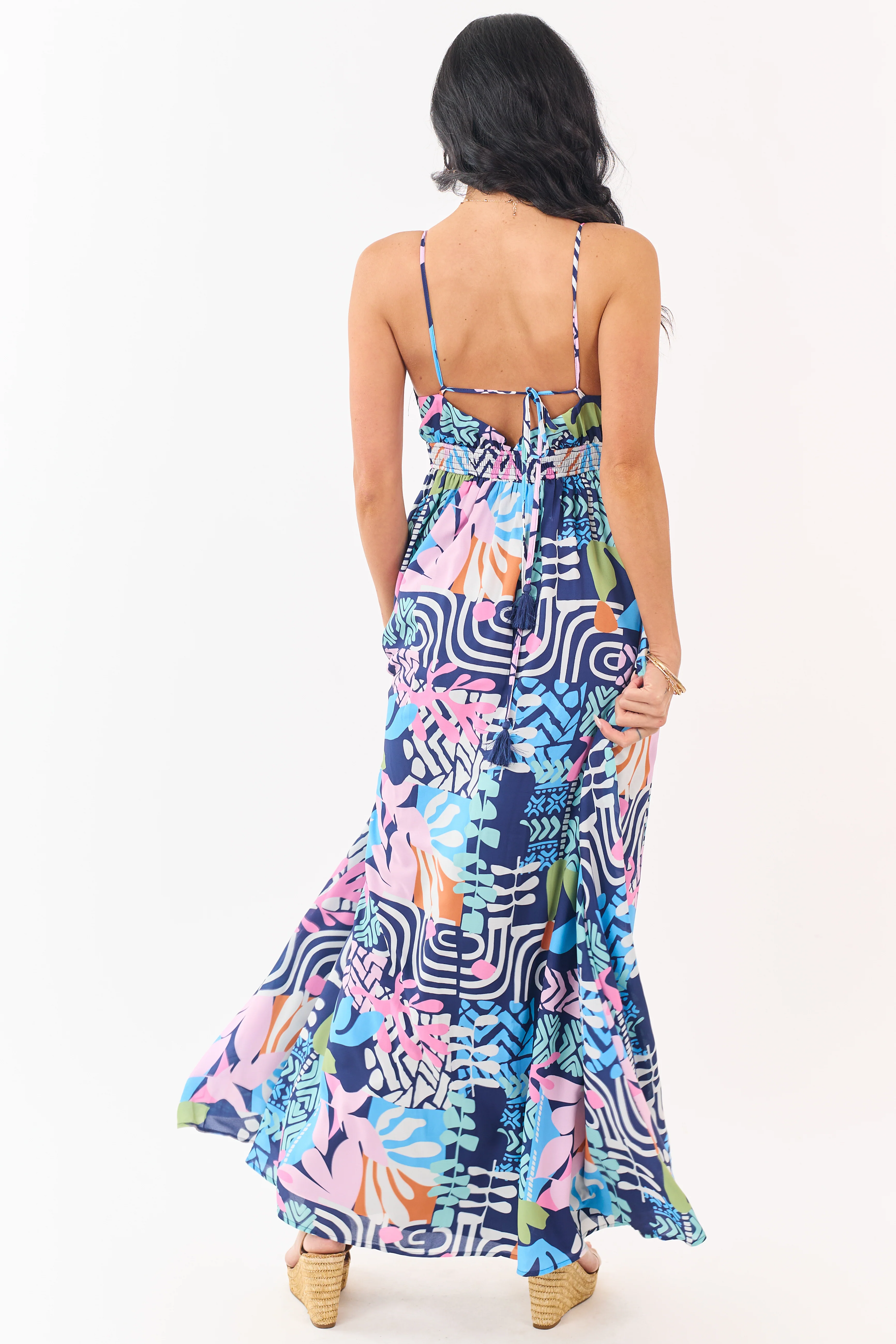 Flying Tomato Navy Abstract Print Maxi Dress - Image 5
