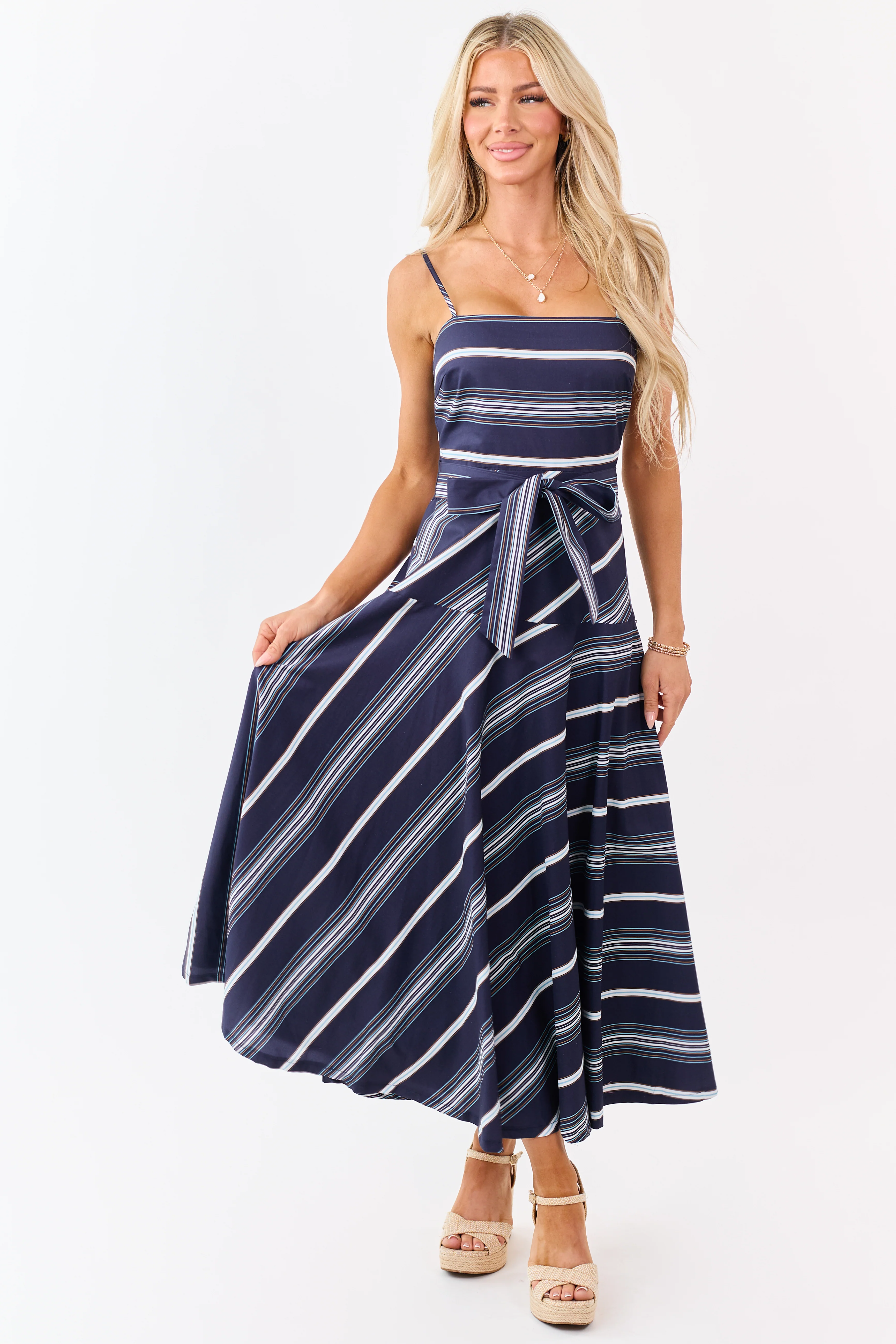 Flying Tomato Navy Striped Cotton Midi Dress - Image 2