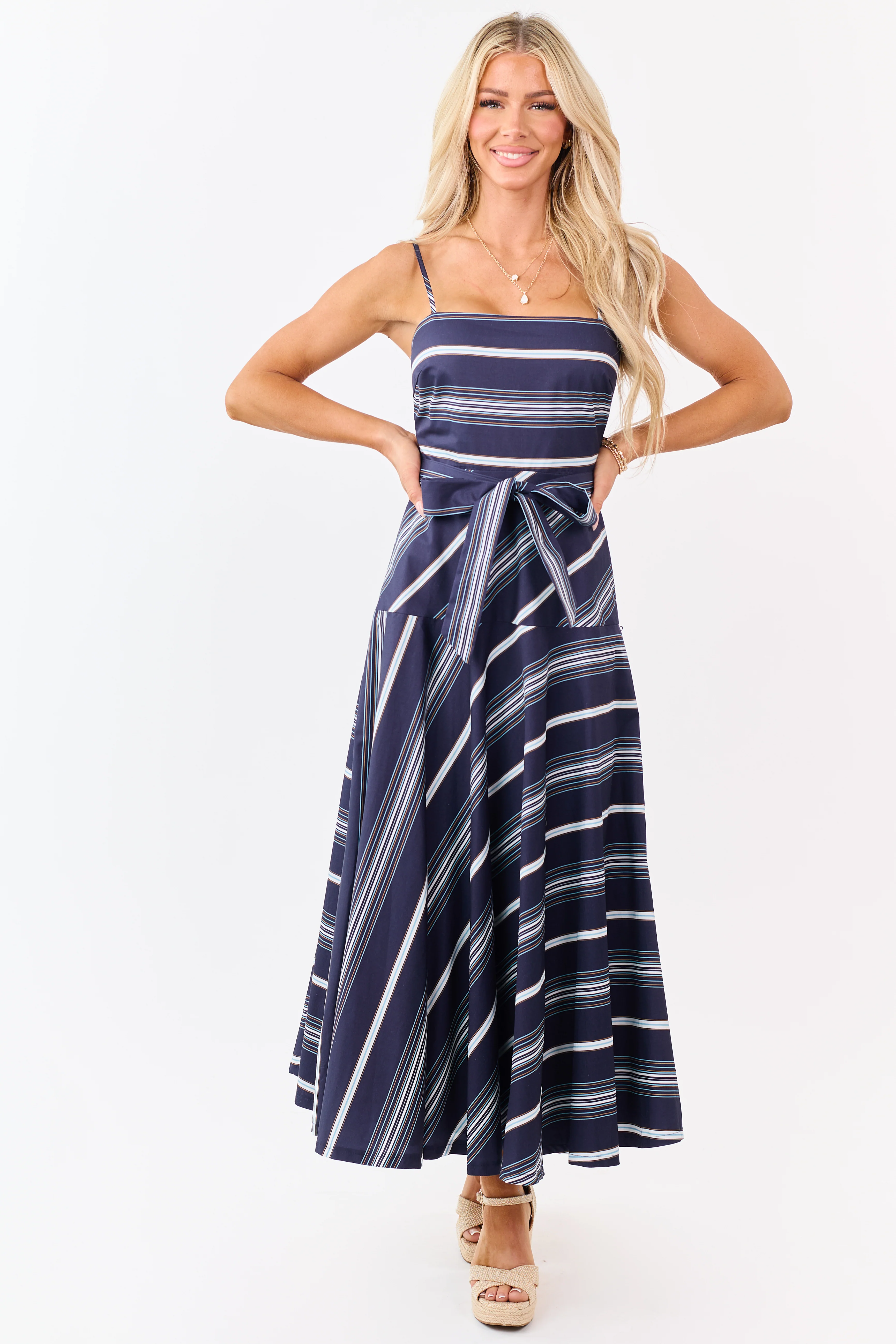 Flying Tomato Navy Striped Cotton Midi Dress - Image 3