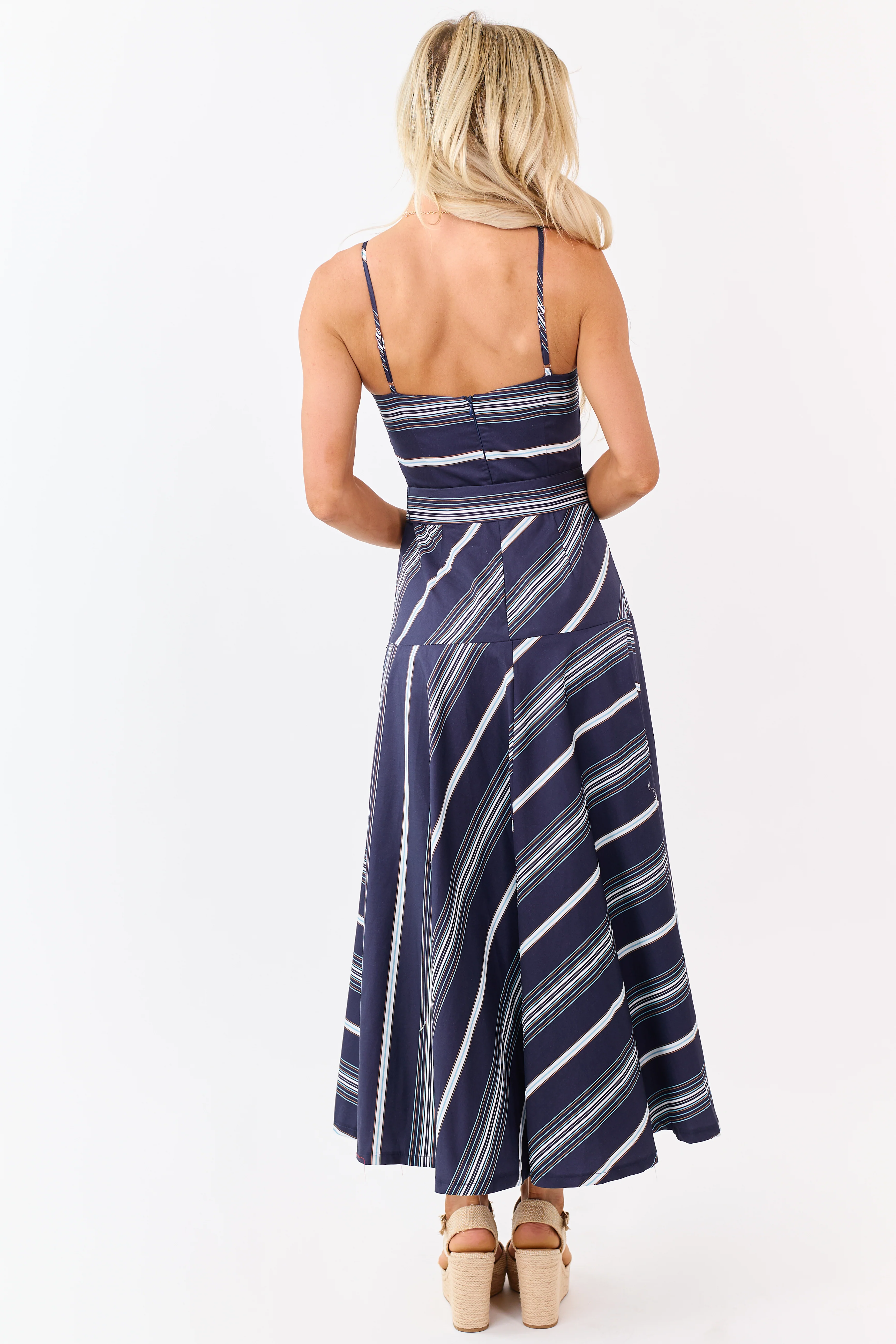 Flying Tomato Navy Striped Cotton Midi Dress - Image 5