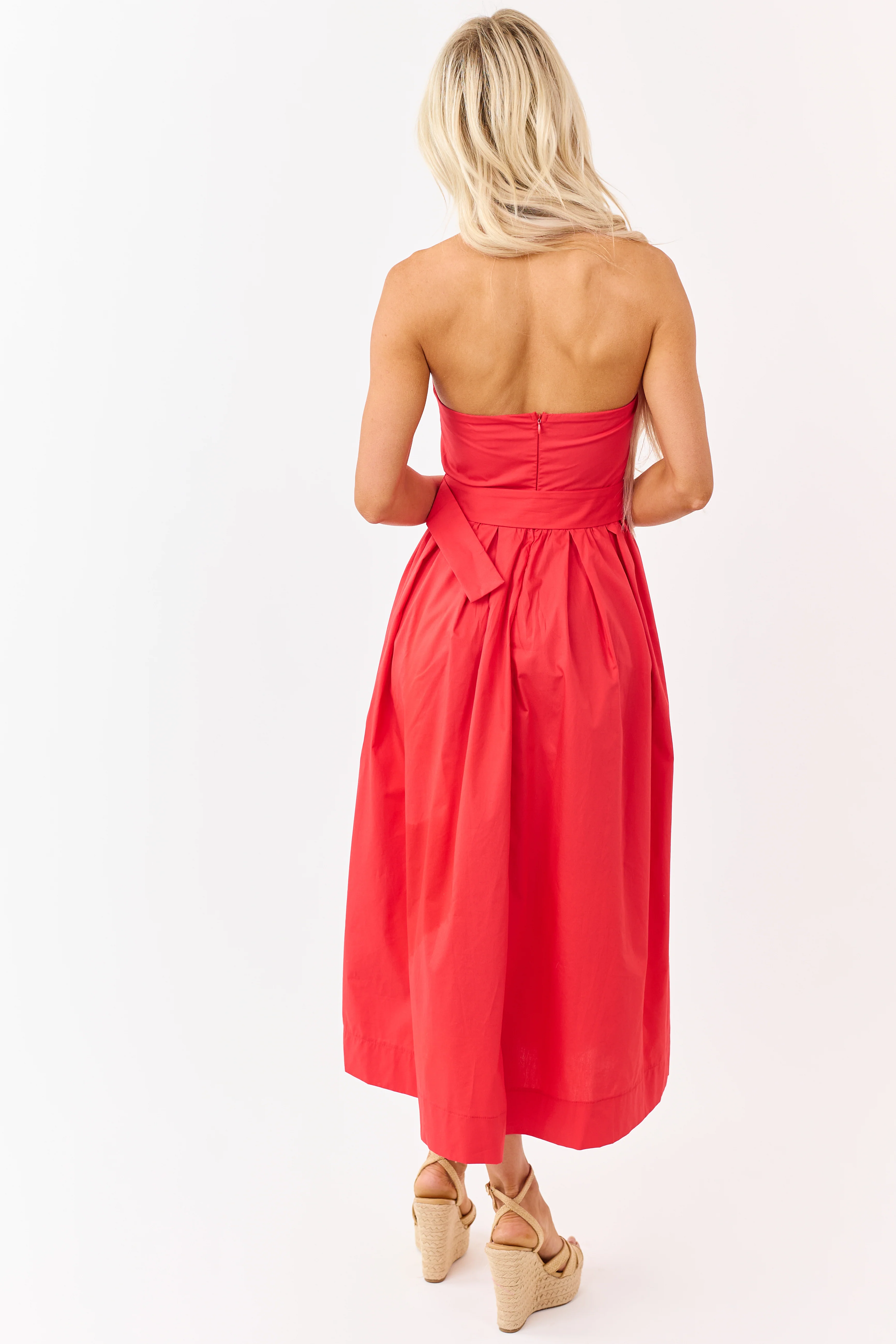 Flying Tomato Scarlet Cotton Strapless Midi Dress - Image 5