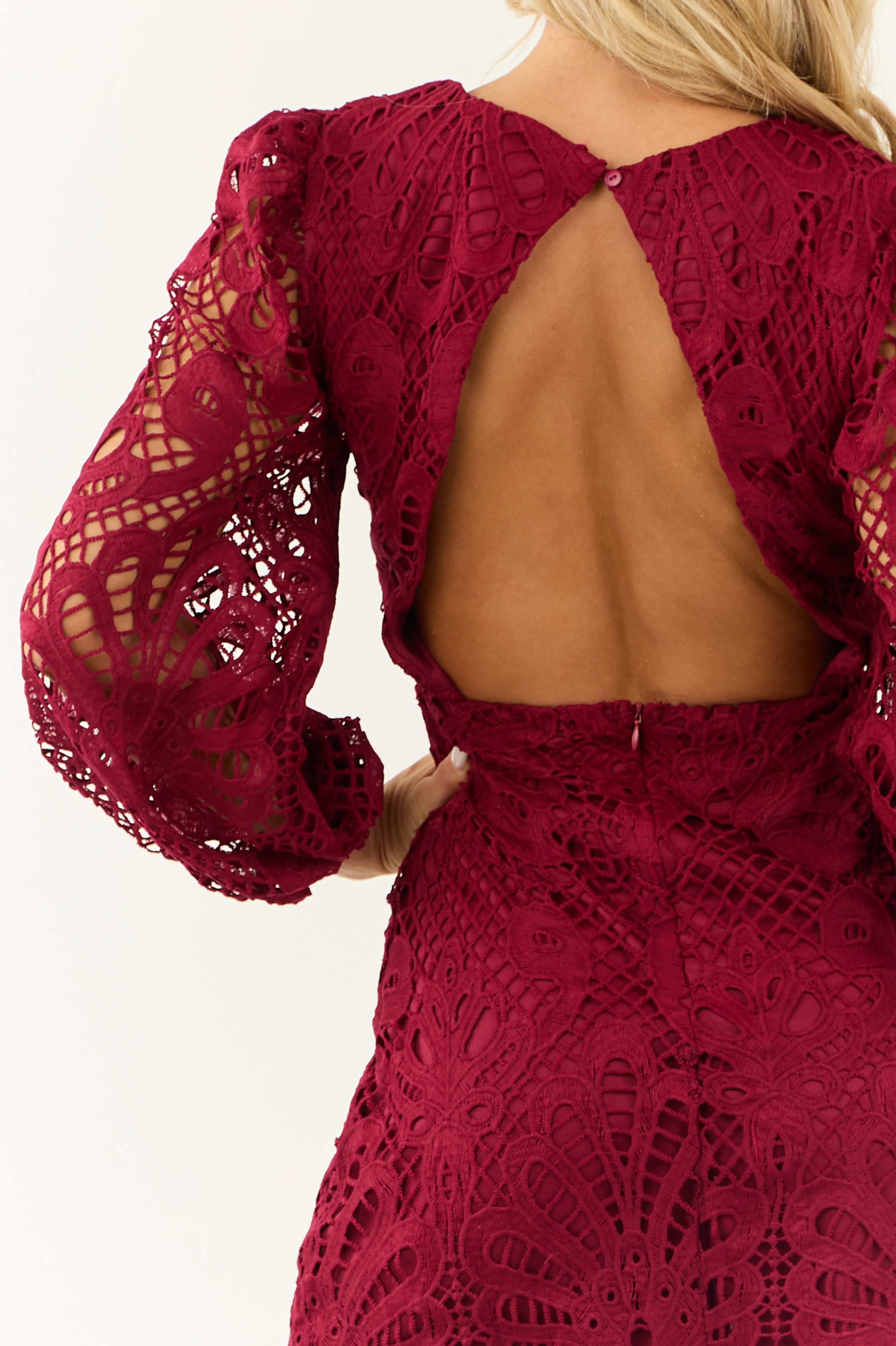 Flying Tomato Wine Lace Open Back Mini Dress - Image 7