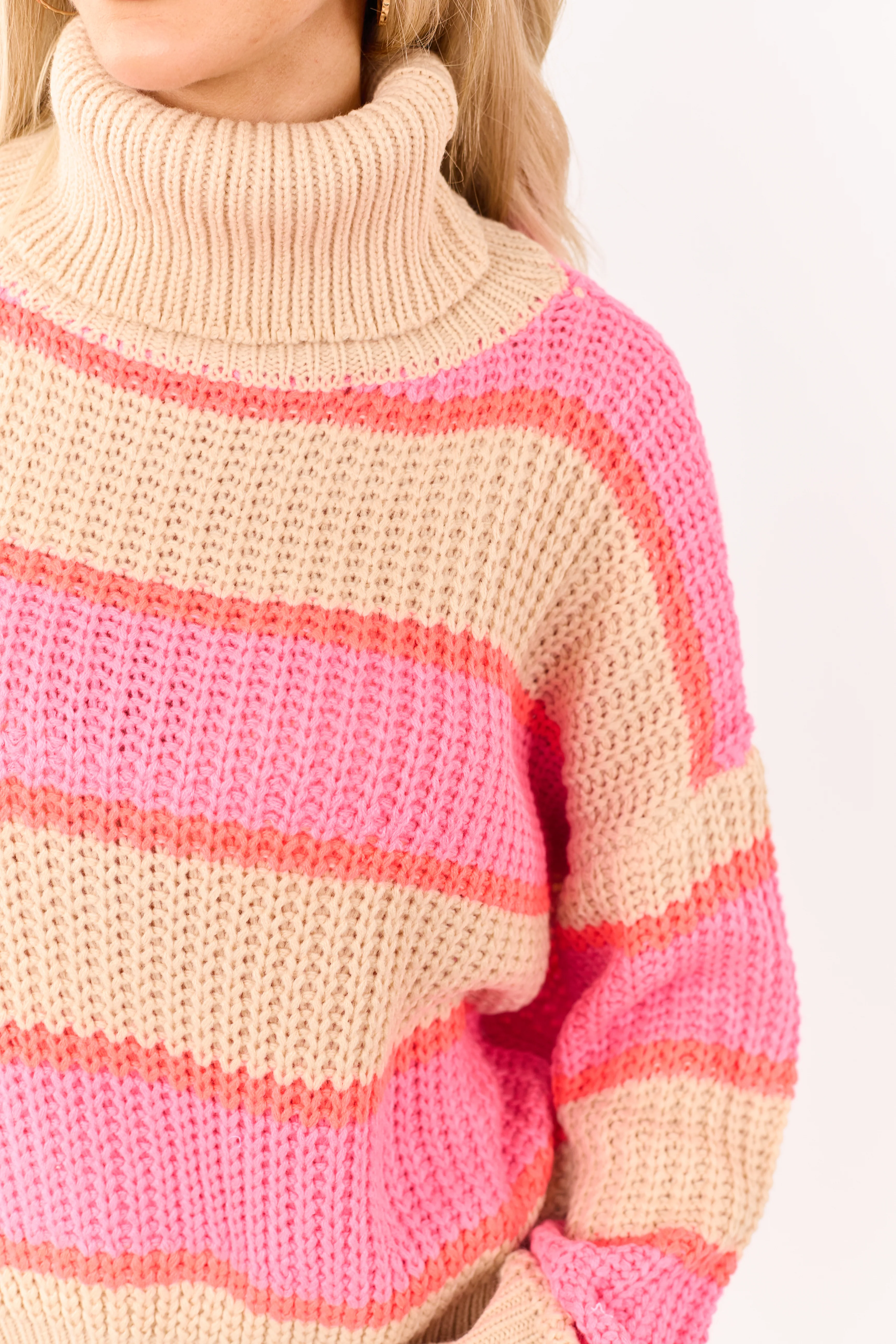 Fuchsia Colorblock Striped Turtleneck Sweater - Image 6