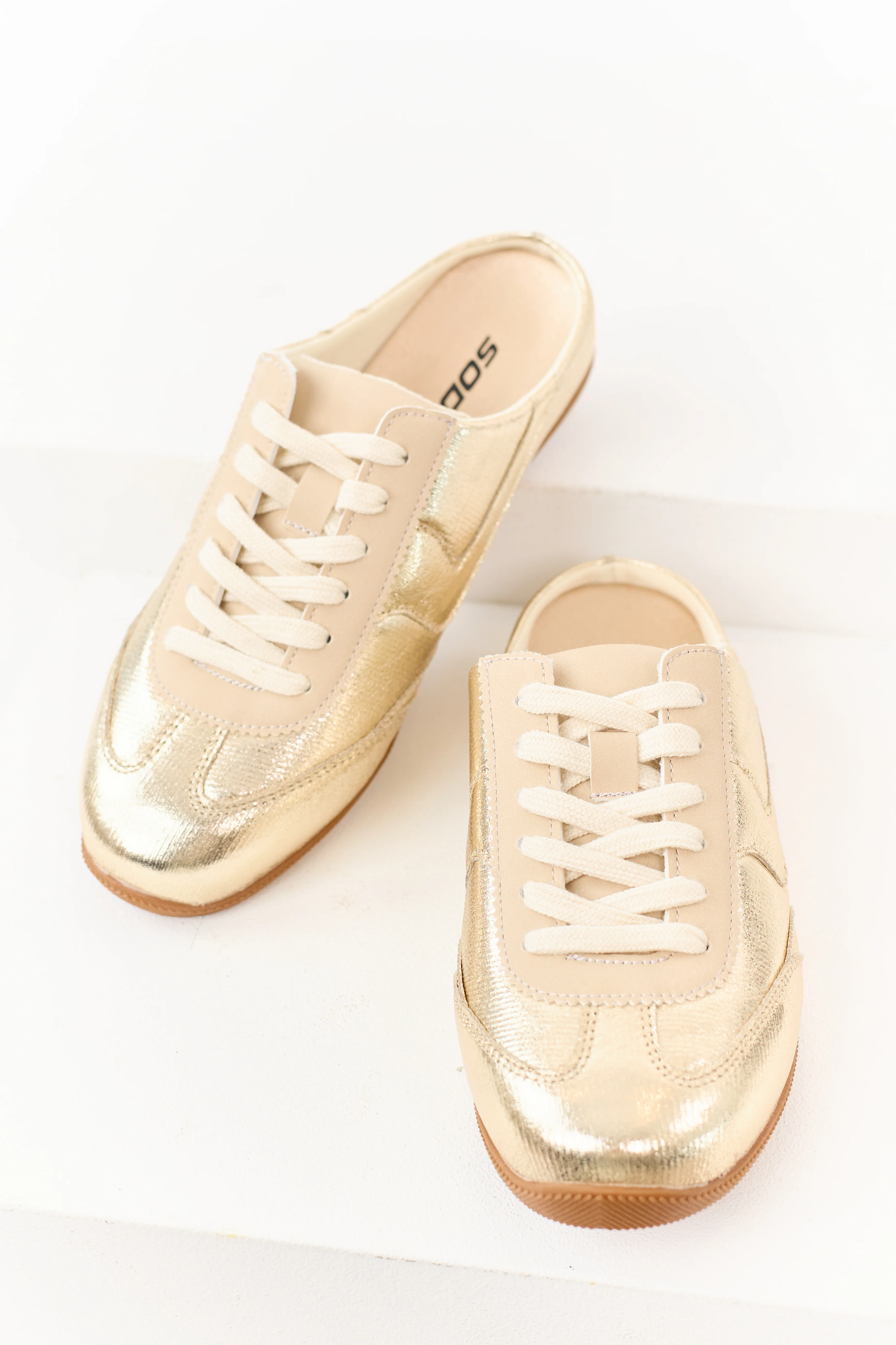 Gold Metallic Lace Up Slip On Mule Style Sneakers - Image 2
