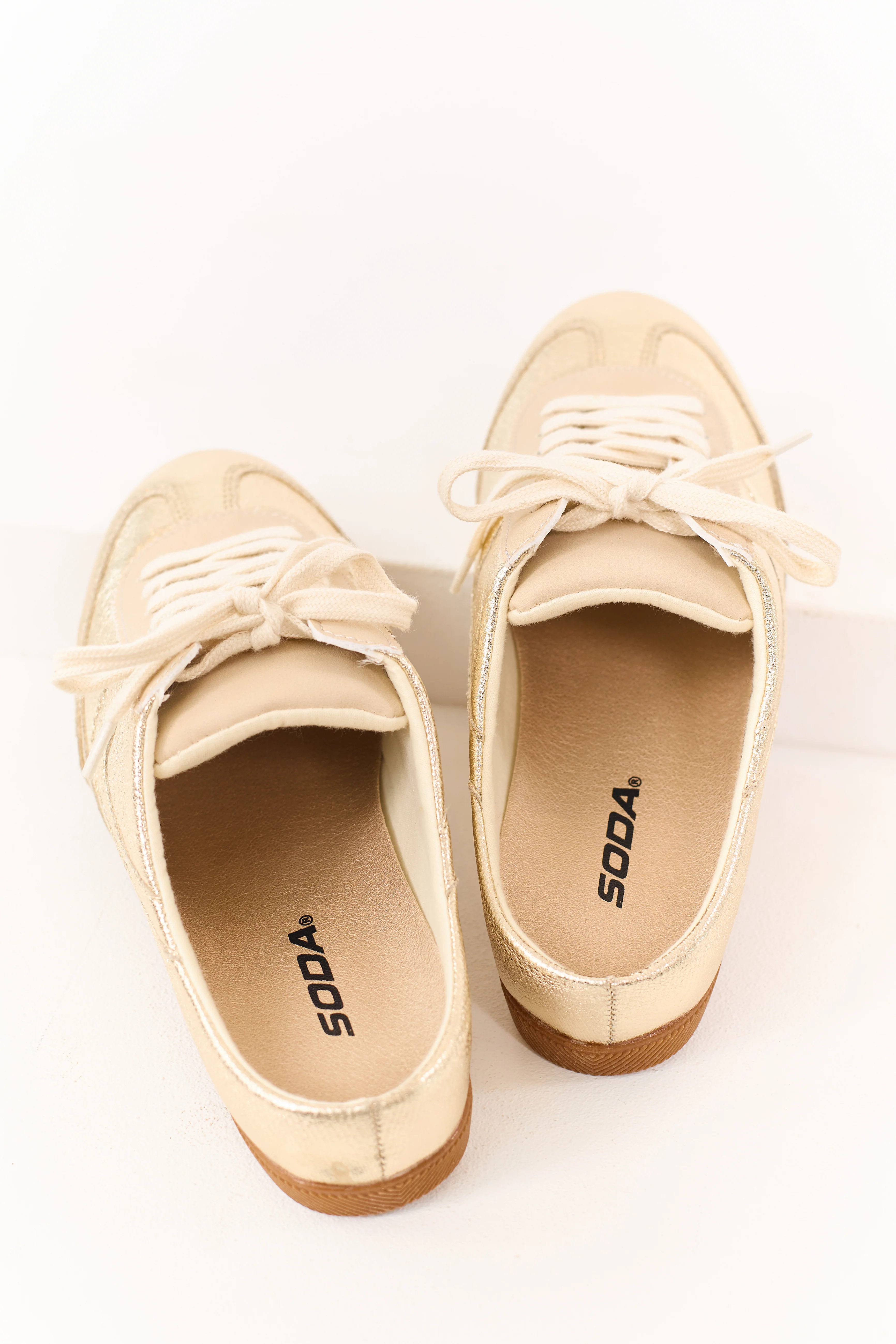 Gold Metallic Lace Up Slip On Mule Style Sneakers - Image 4