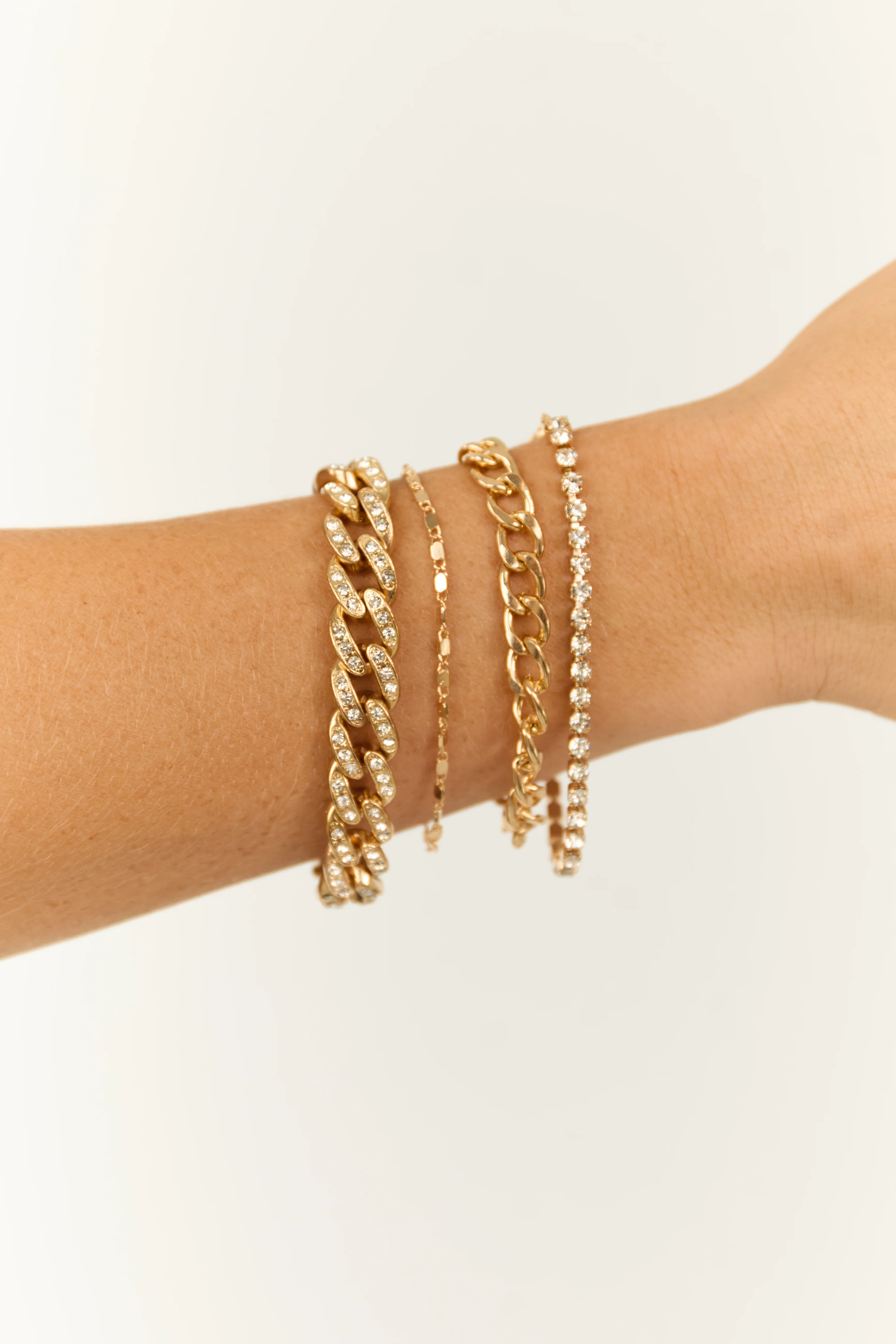 Gold Rhinestone Chain Bracelet Set - Image 3