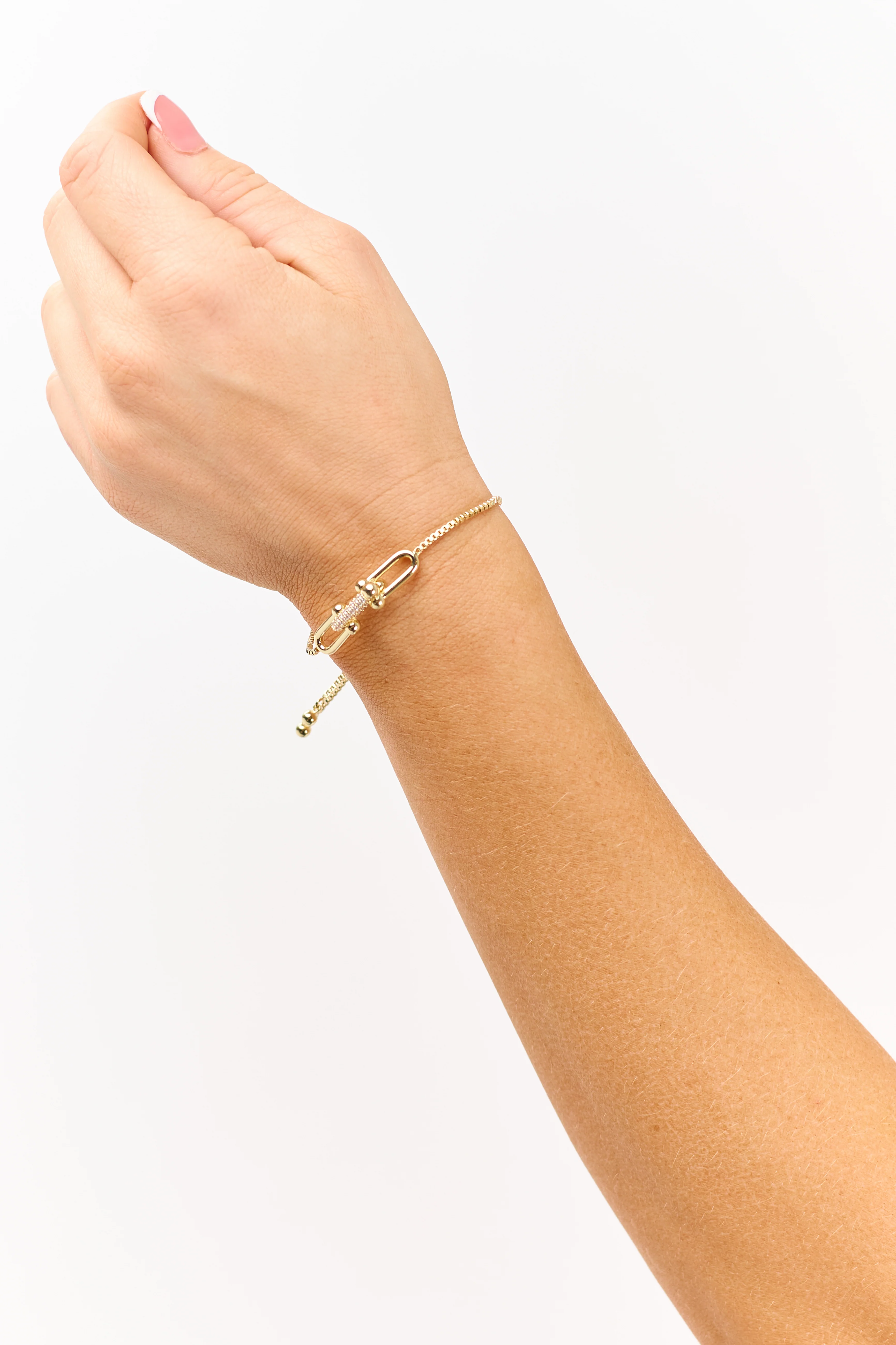 Gold Rhinestone Link Pendant Box Chain Bracelet - Image 2