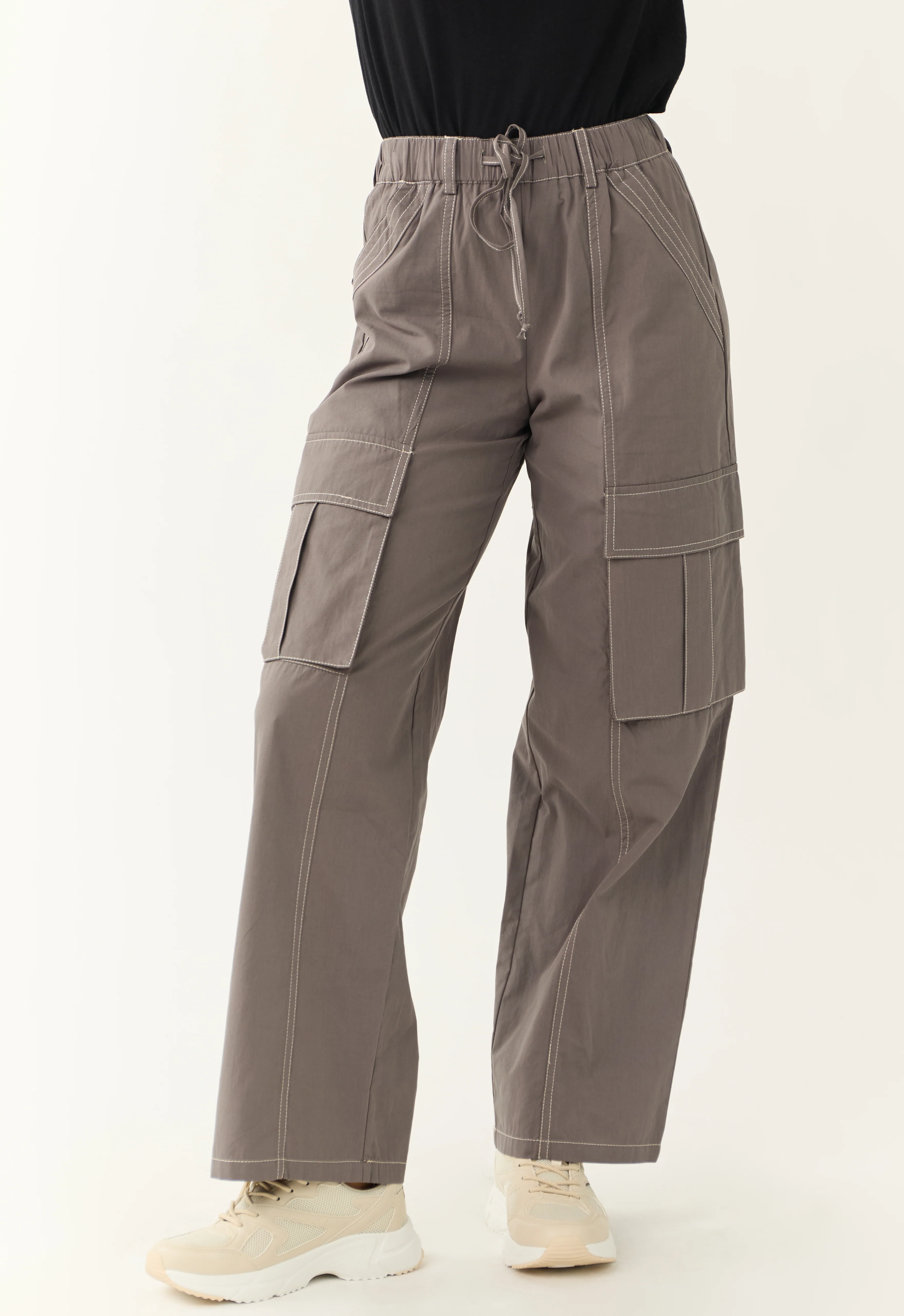 Graphite Exposed Seam Wide Leg Cargo Pants - Image 2