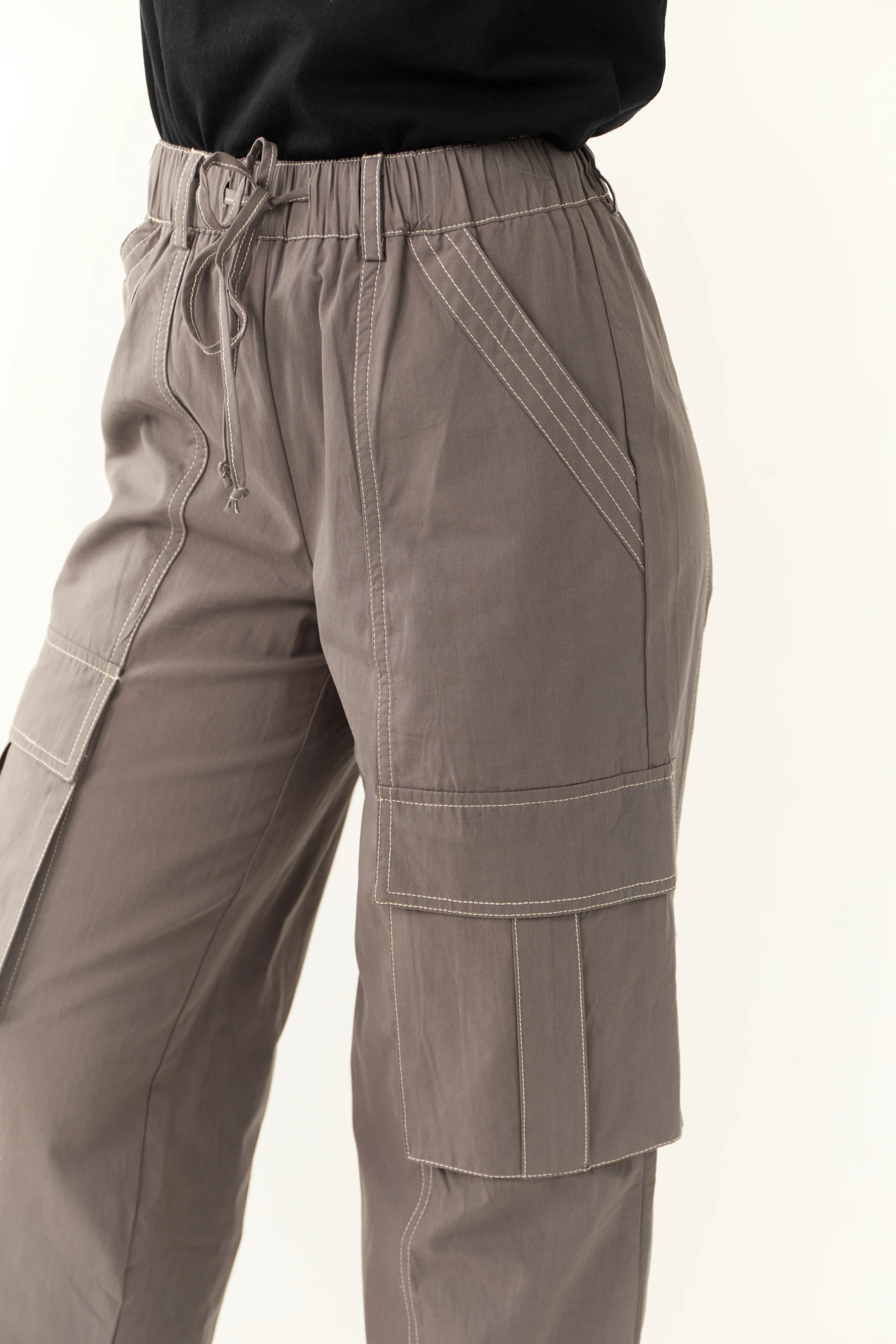 Graphite Exposed Seam Wide Leg Cargo Pants - Image 3