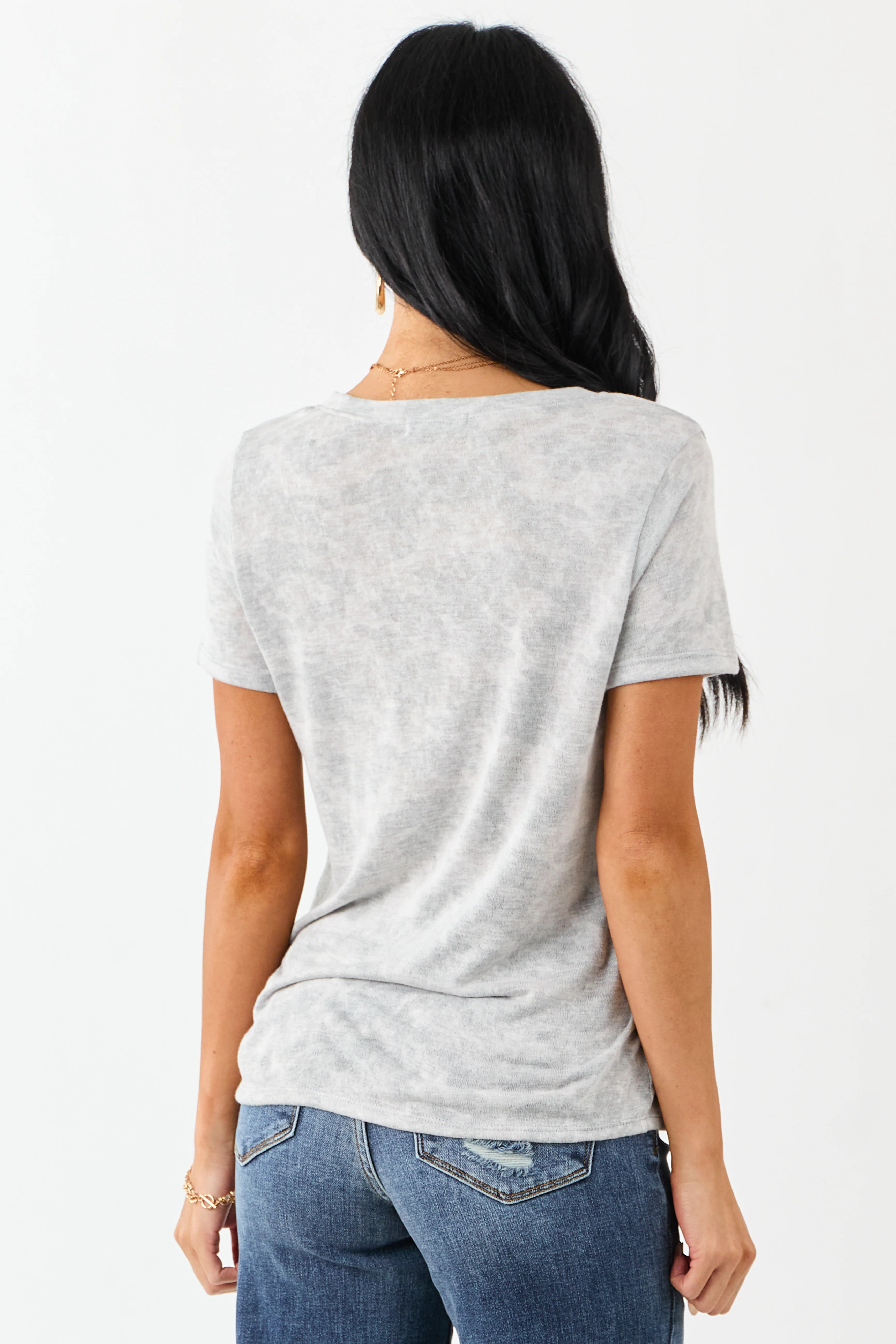 Heather Grey Faded Camo Print Short Sleeve Top - Image 5