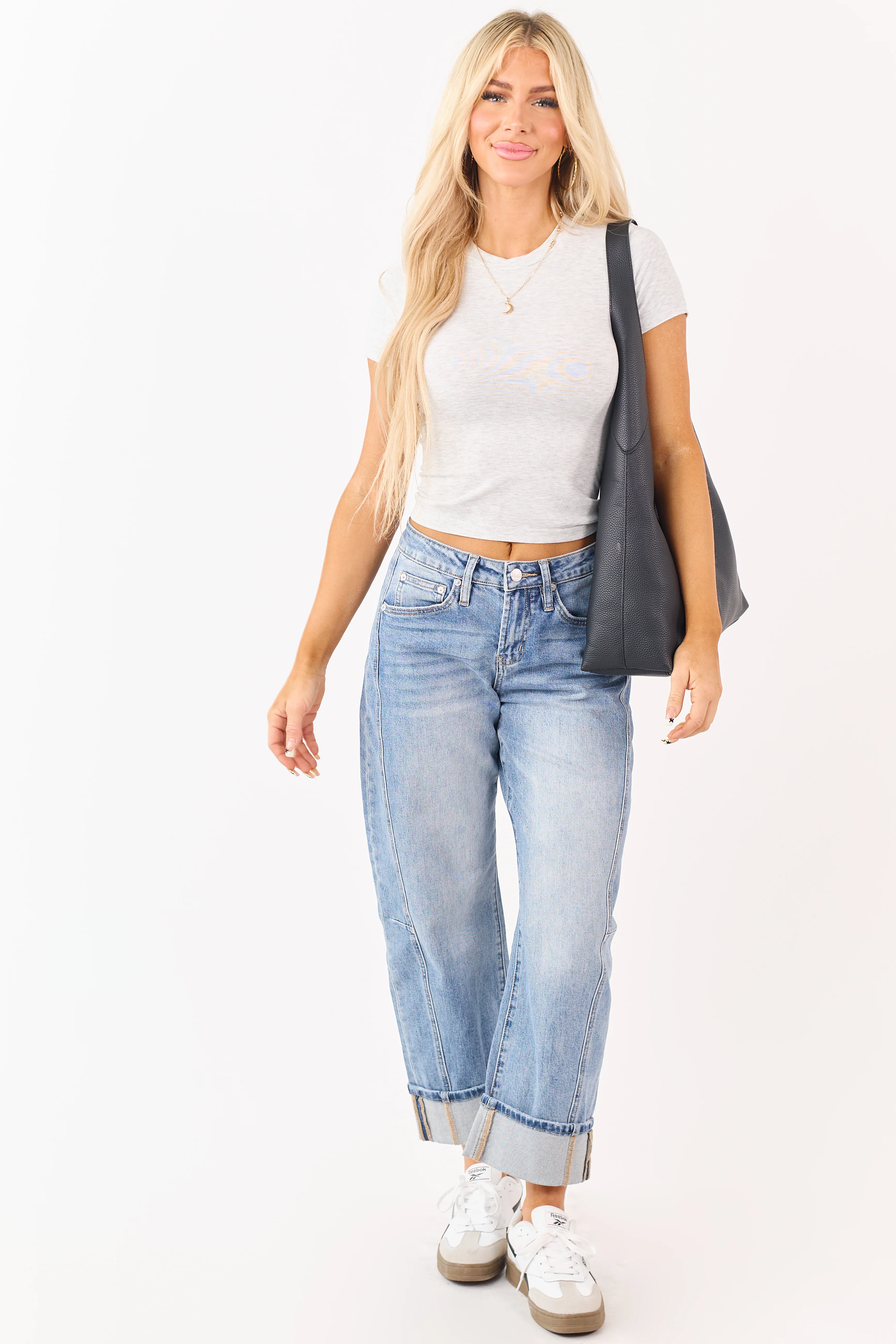 Heather Grey Short Sleeve Fitted Knit Crop Top - Image 3