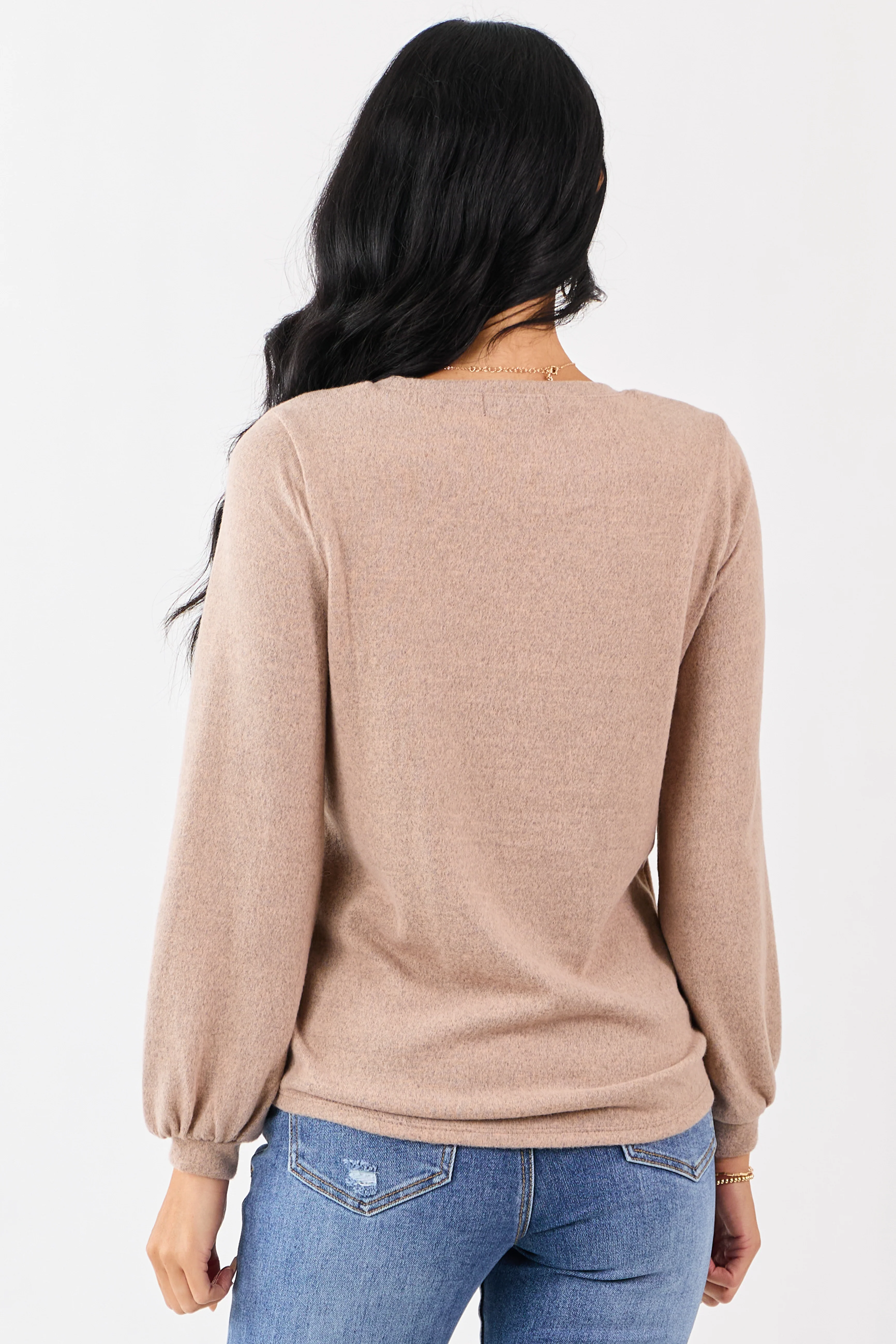 Heathered Rose Taupe Floral Lace Detail Sweater - Image 5