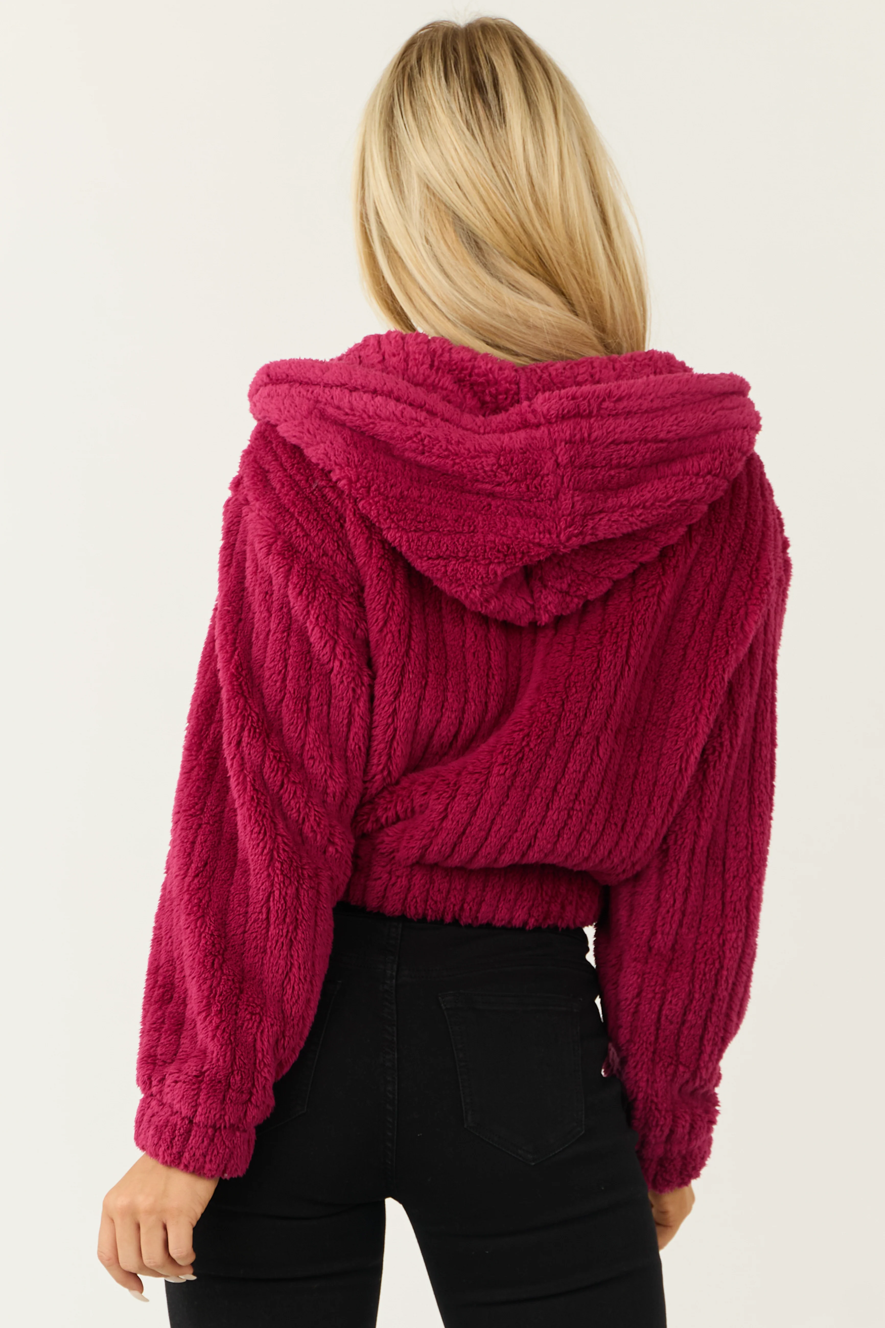 Hibiscus Hooded Ribbed Faux Fur Jacket - Image 5