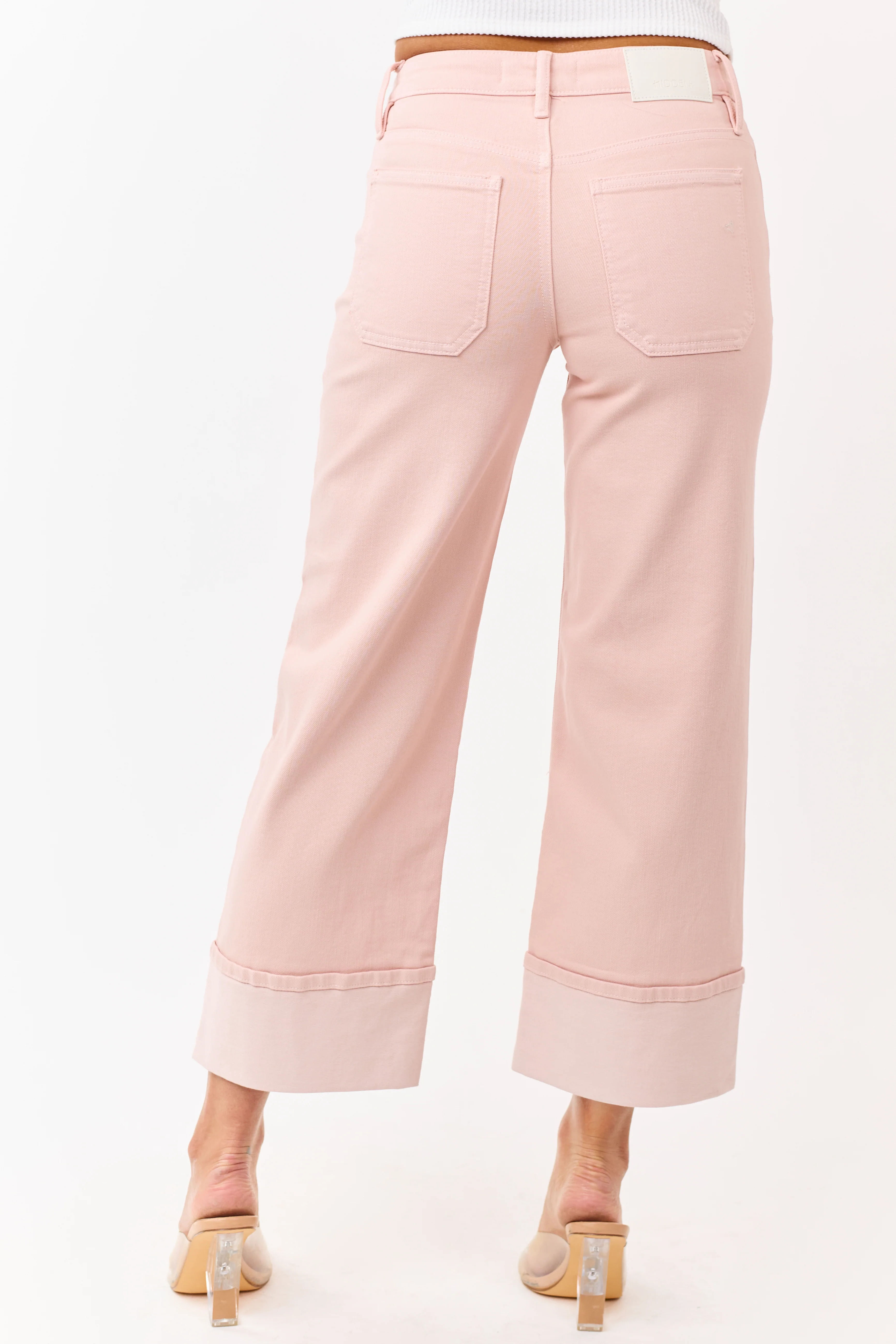 Hidden Premium Dusty Blush Cuffed Wide Stretch Jeans - Image 4