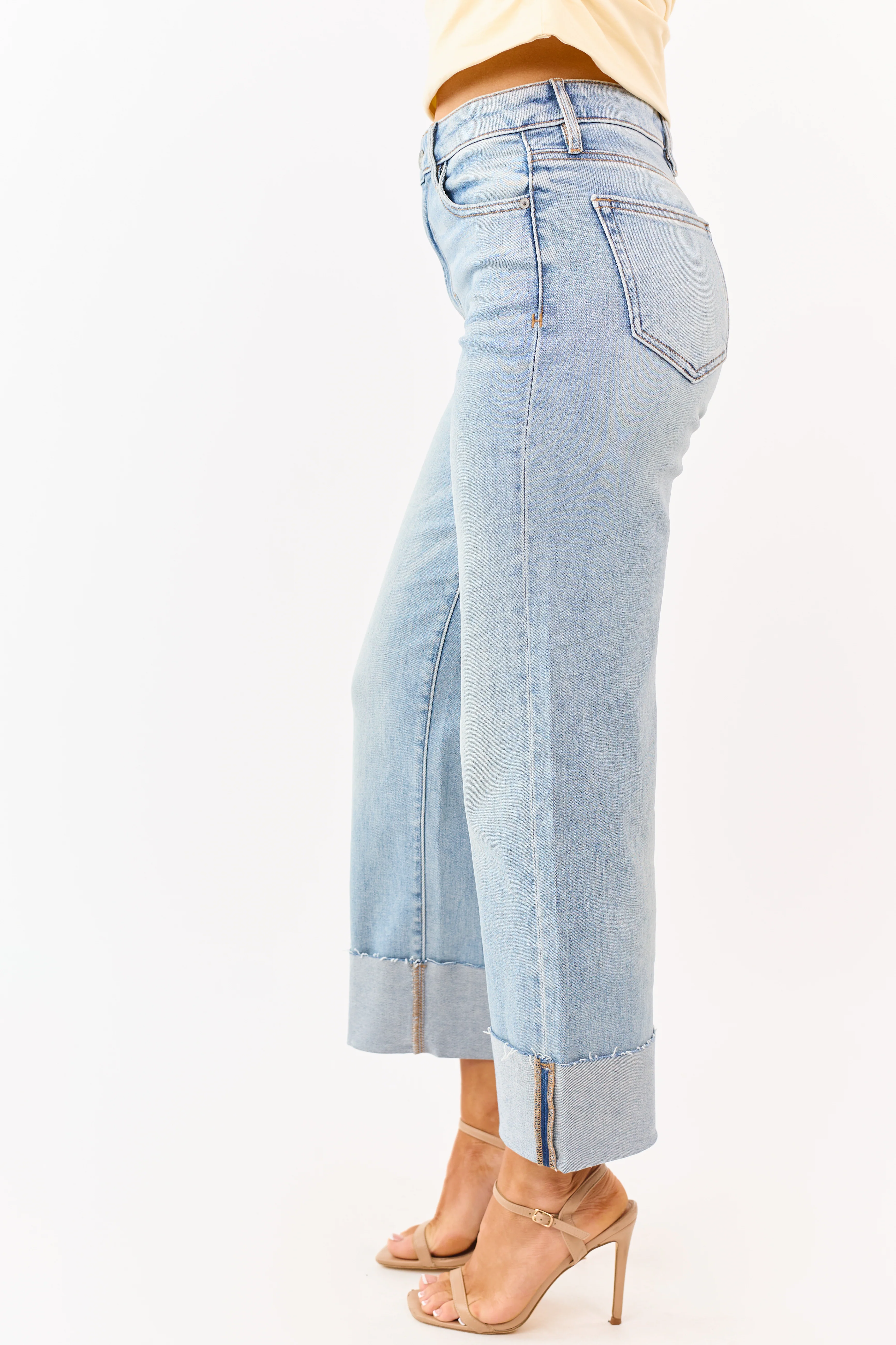 Hidden Premium Light Wash Cuffed Straight Jeans - Image 3