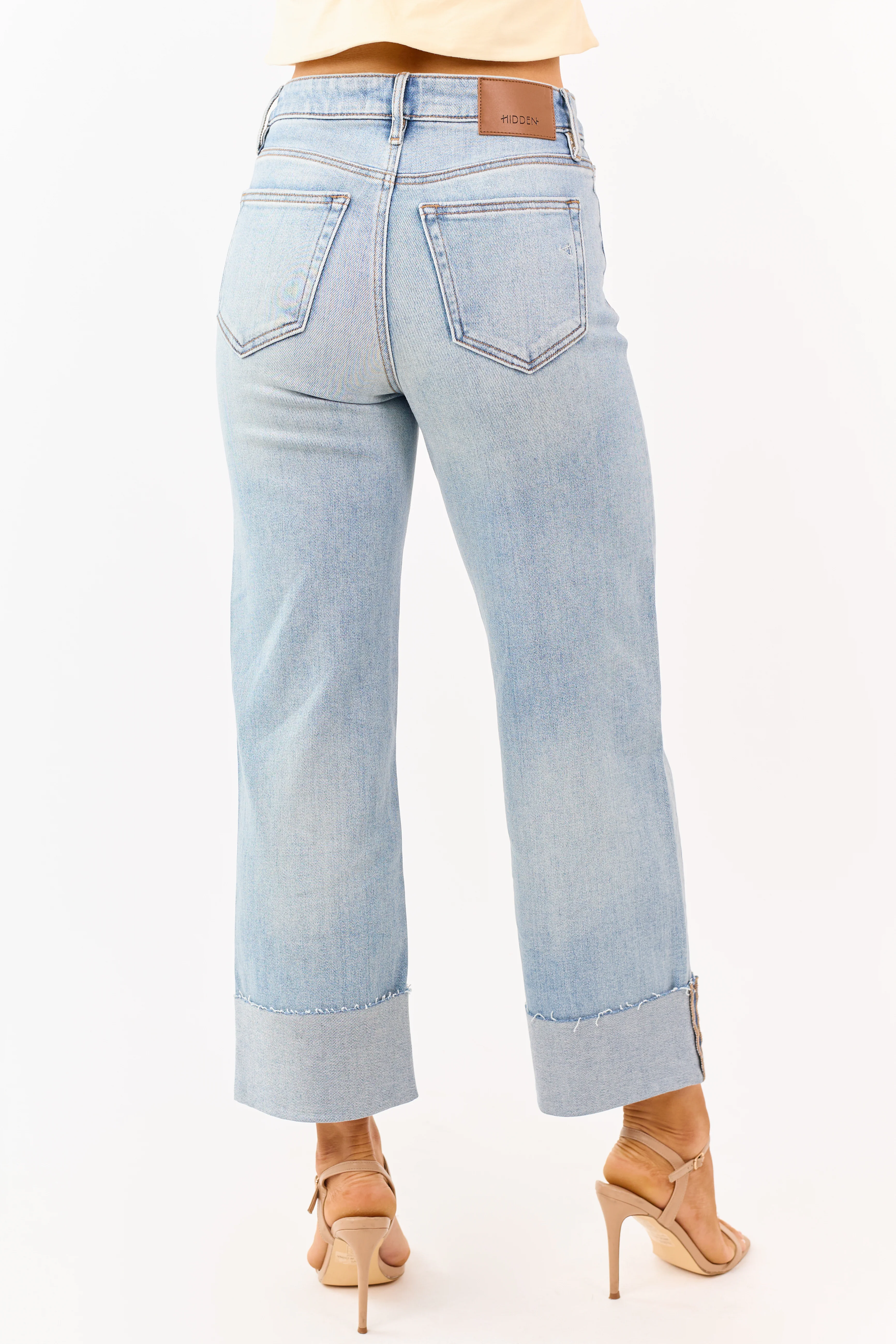 Hidden Premium Light Wash Cuffed Straight Jeans - Image 4