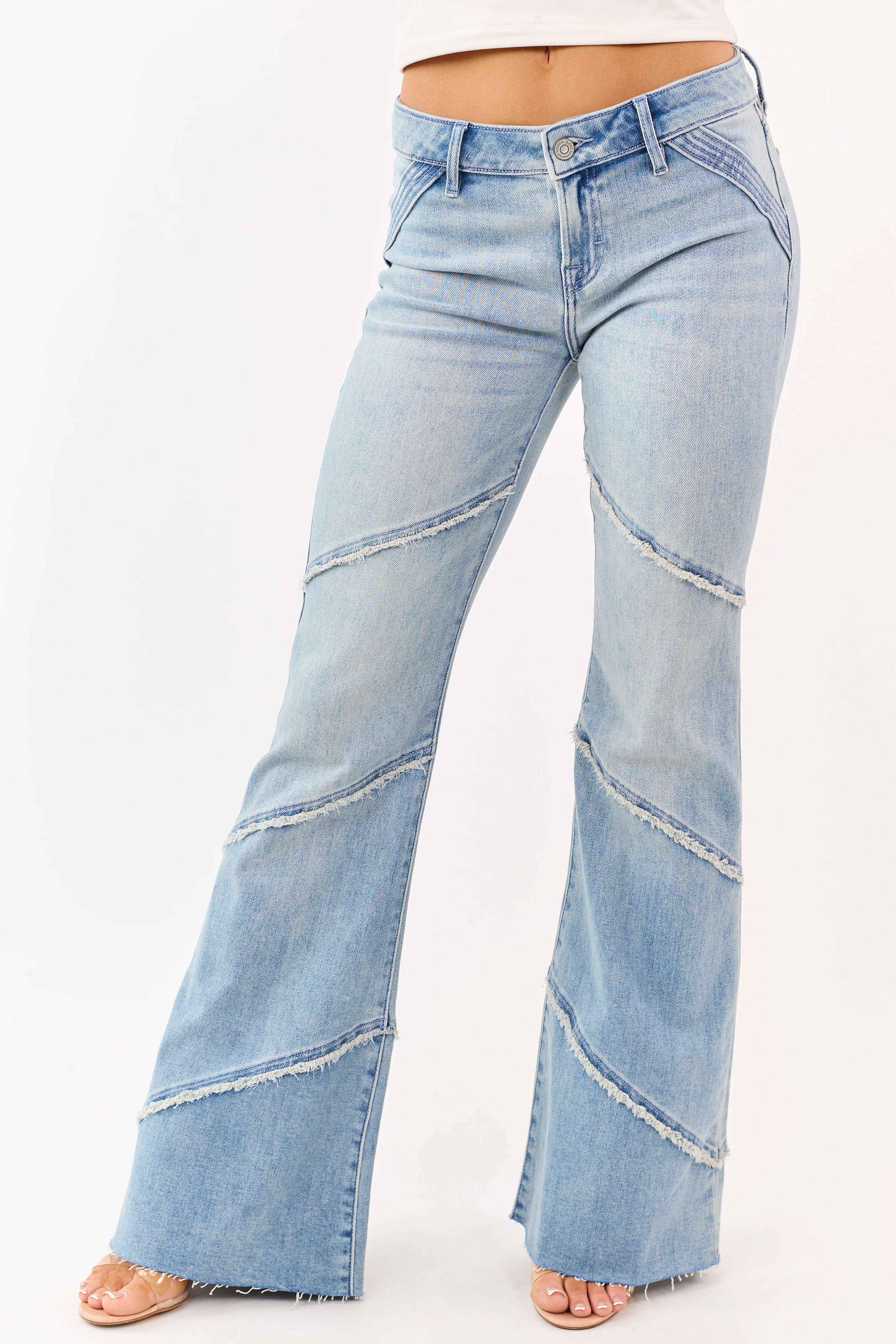 Hidden Premium Light Wash Frayed Seam Flare Jeans - Image 2