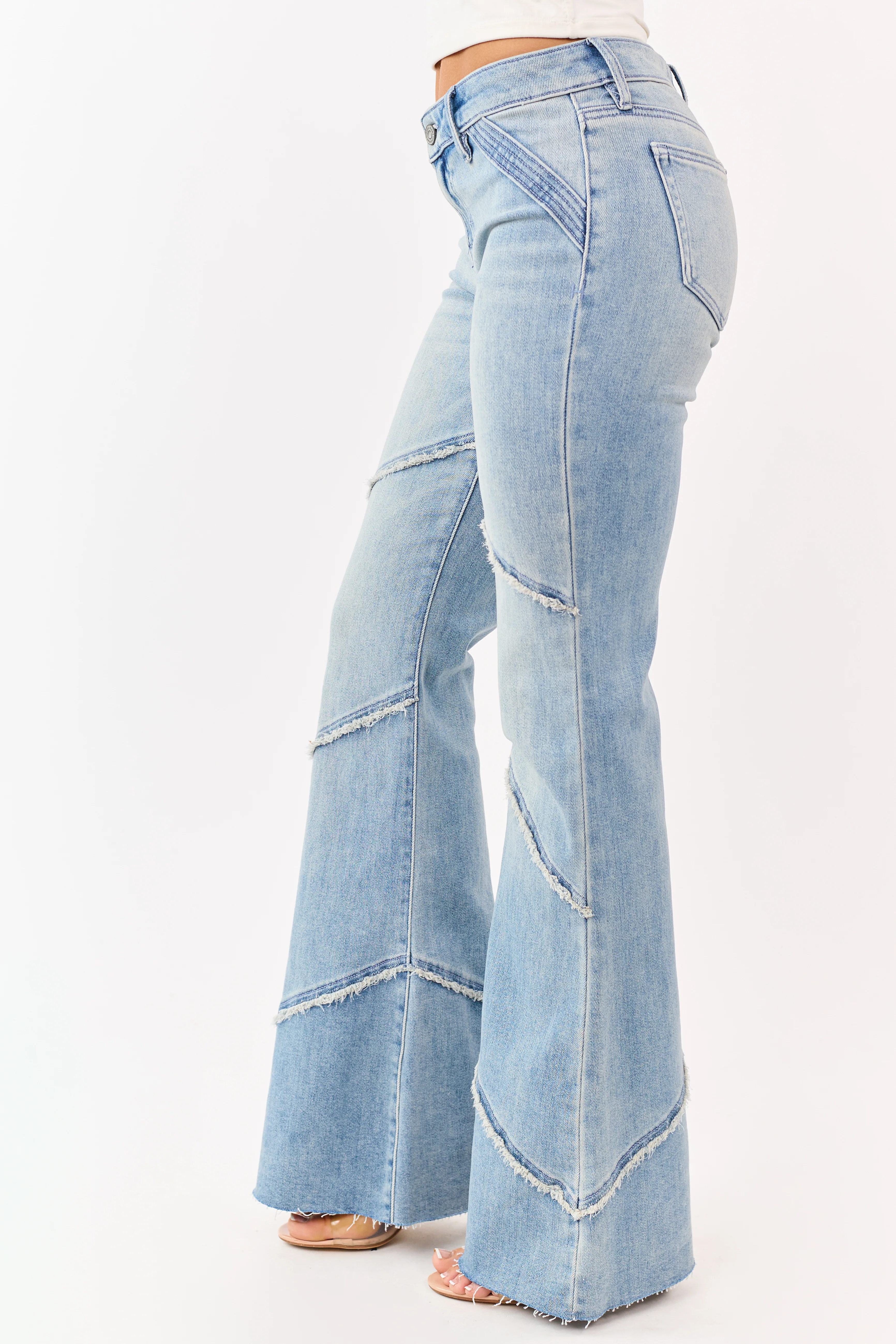 Hidden Premium Light Wash Frayed Seam Flare Jeans - Image 3