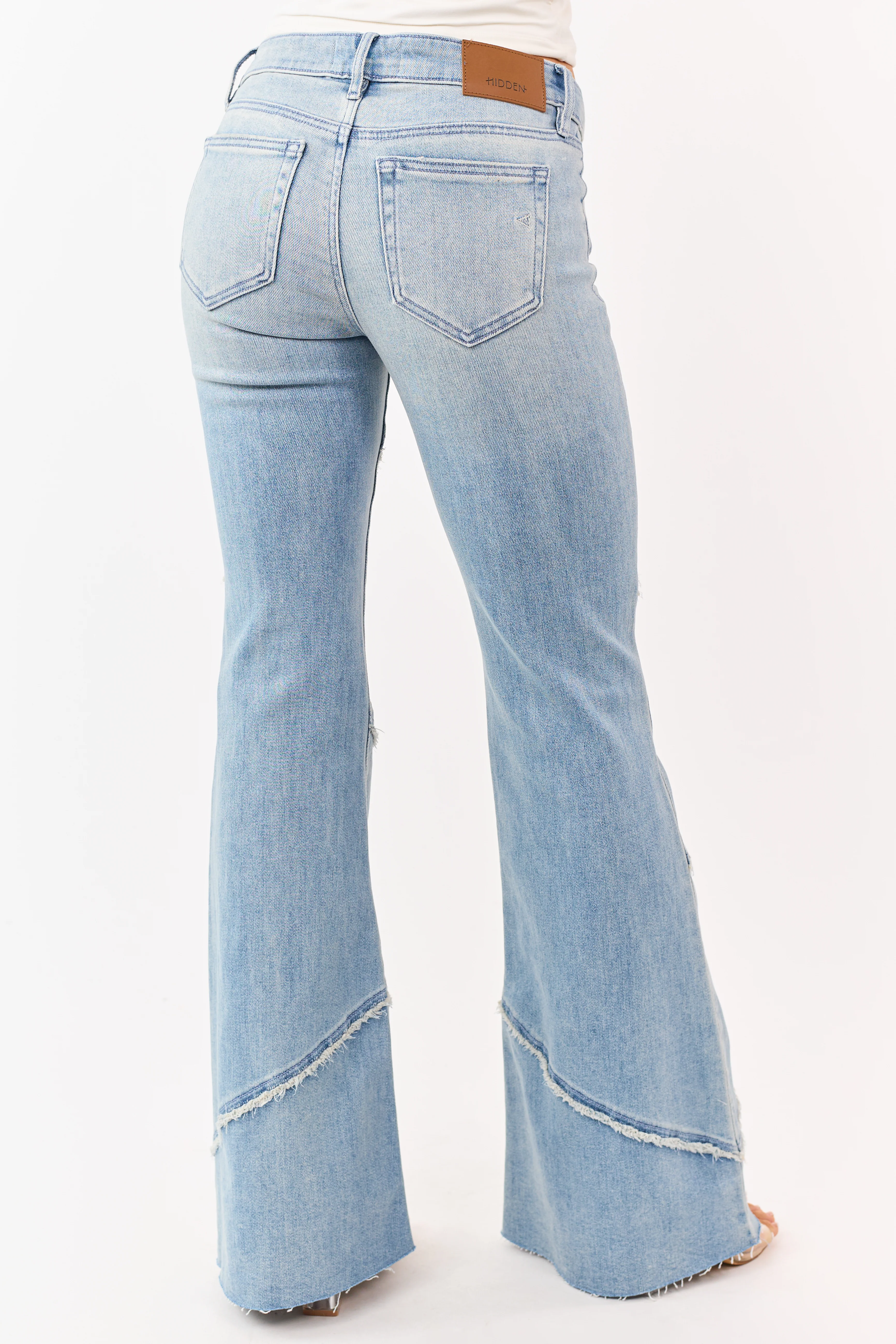 Hidden Premium Light Wash Frayed Seam Flare Jeans - Image 4